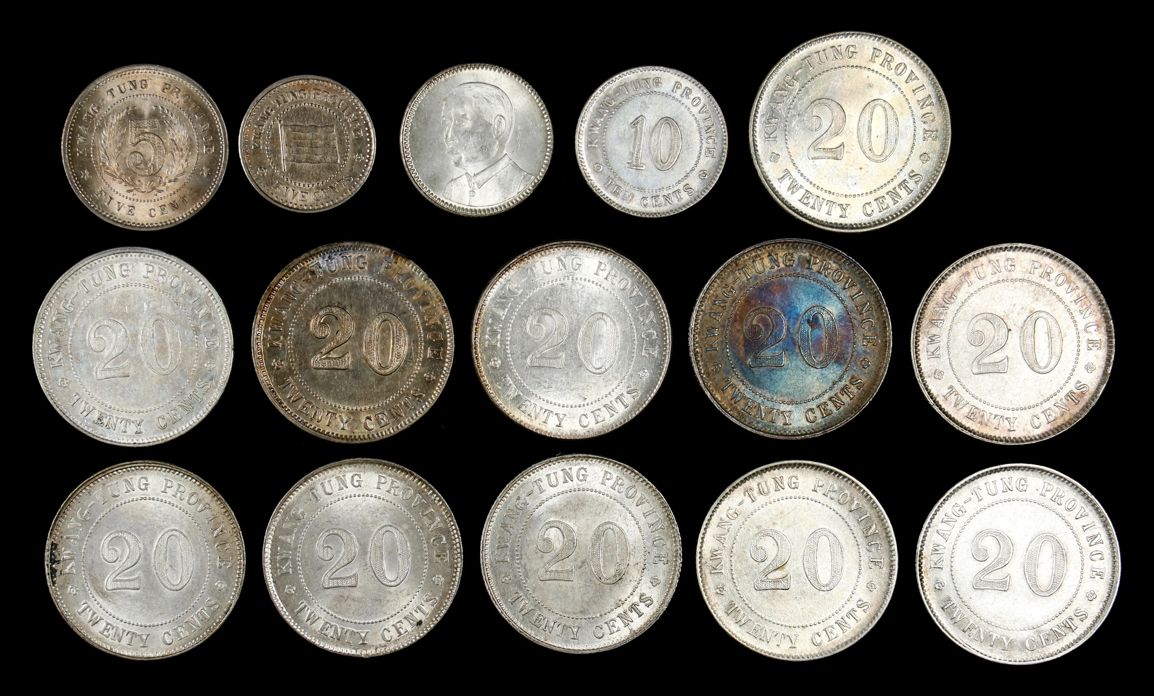 (t) CHINA. Kwangtung. Group of Minors (15 Pieces), 1914-29. Kwangtung