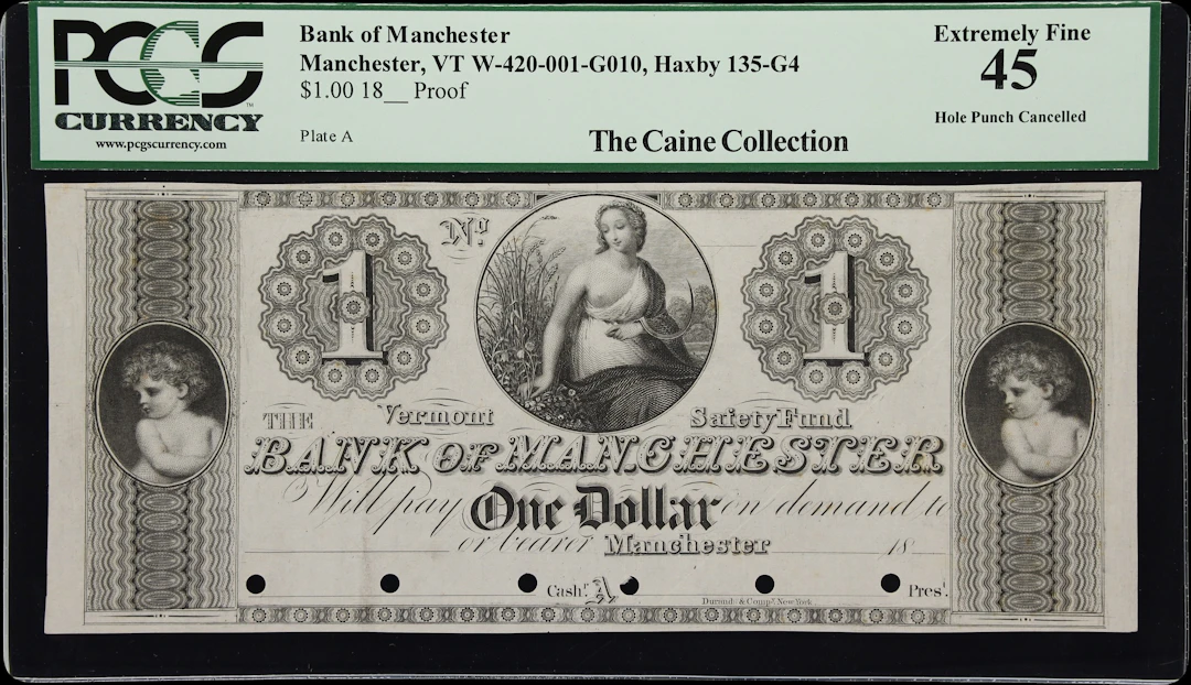 Manchester, Vermont. Bank of Manchester. 18xx $1. PCGS Currency Extremely