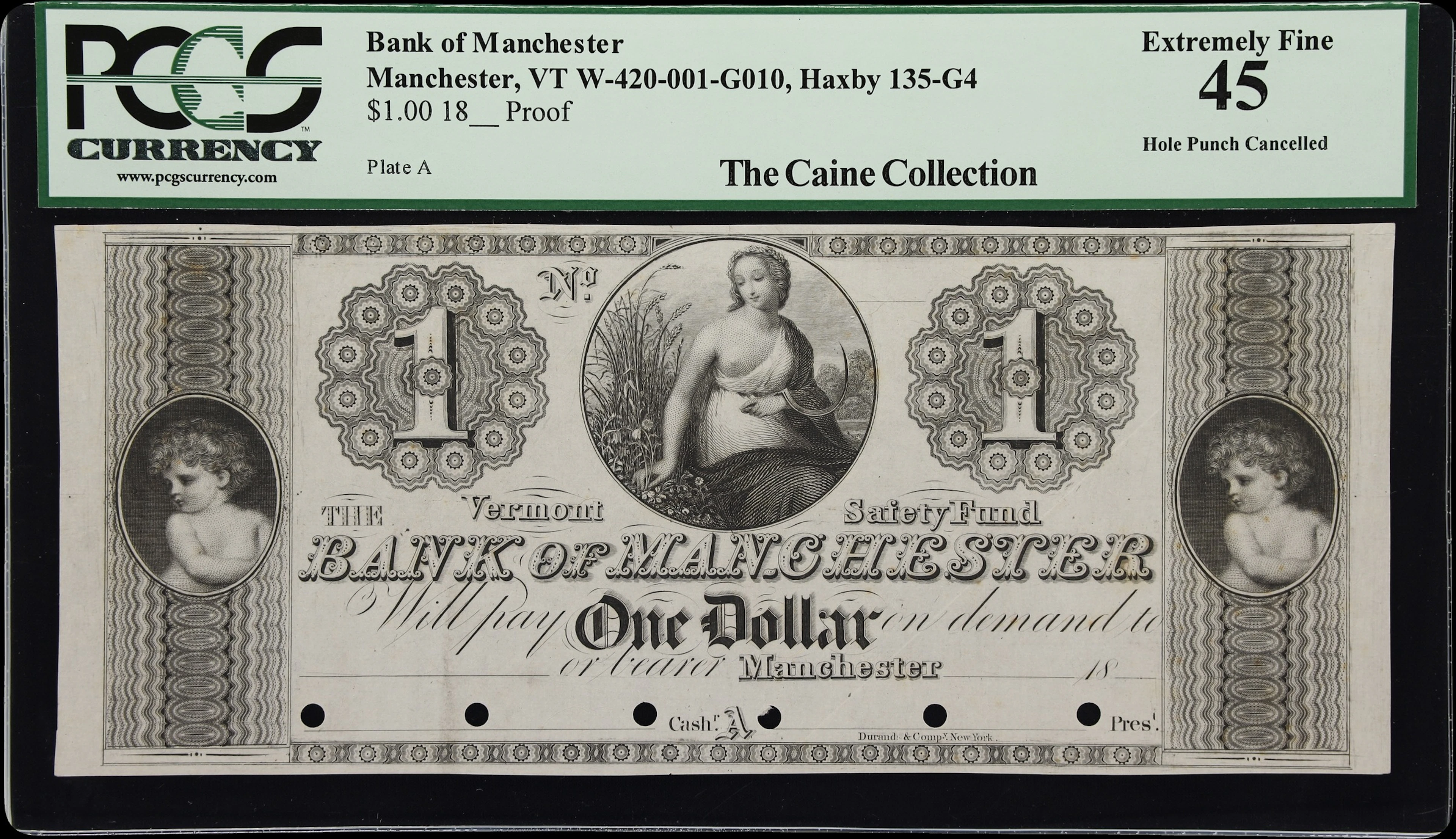 Manchester, Vermont. Bank of Manchester. 18xx $1. PCGS Currency Extremely