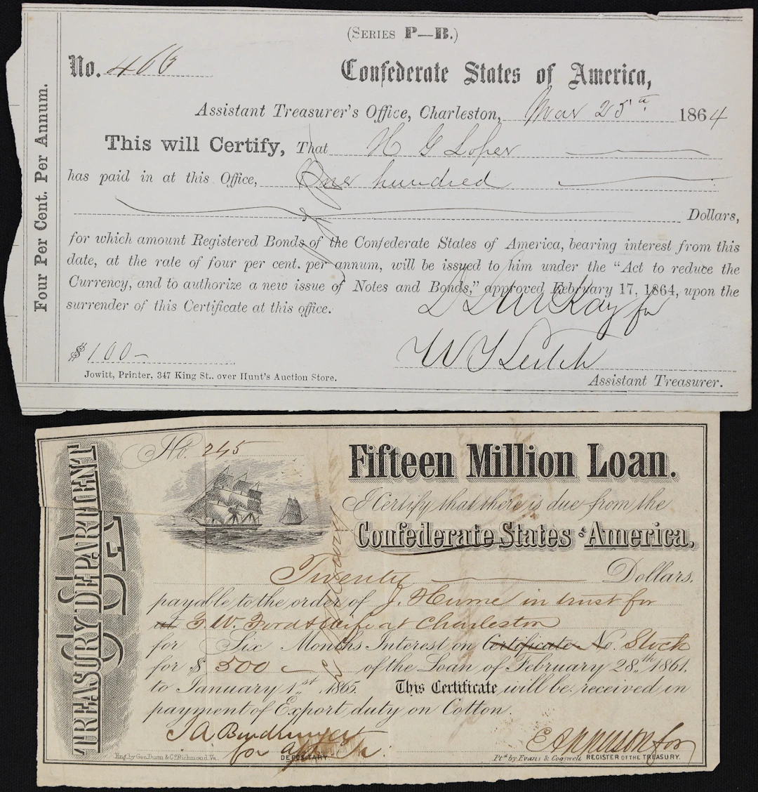 Lot of (2) Mixed Confederate Ephemera. 1861 - 64. Very Fine to Extremely Fine.