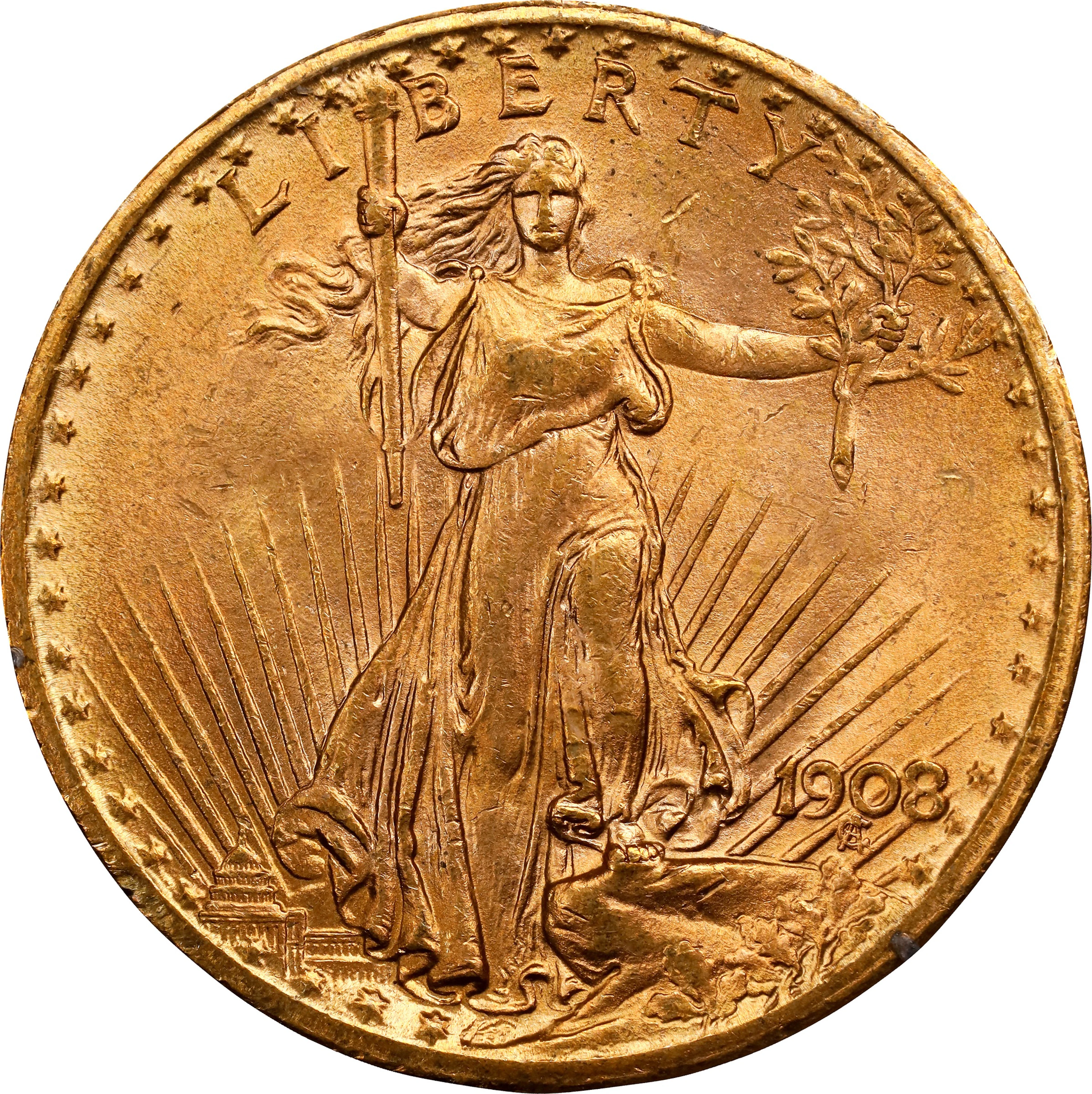 1908 Saint-Gaudens Double Eagle. No Motto. MS-63 (PCGS). OGH Generation