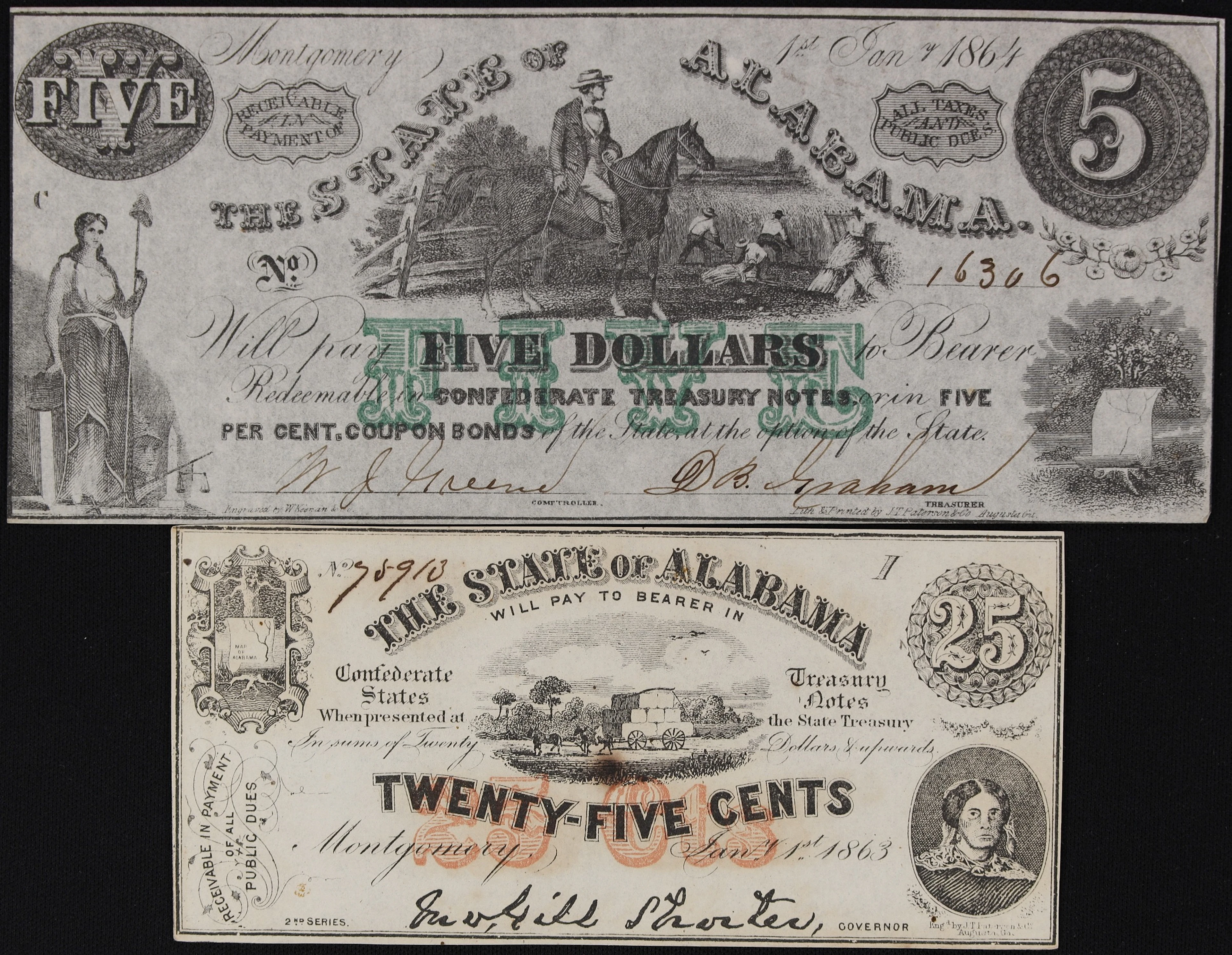 Lot of (2) Montgomery, Alabama. State of Alabama. 1863-64 50 Cents