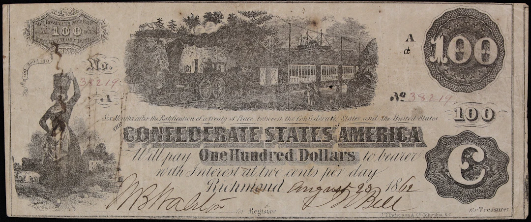 T-40. Confederate Currency. 1862 $100. Very Fine.