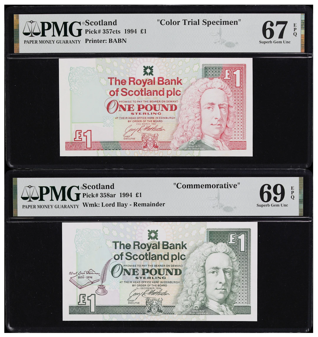 SCOTLAND. Lot of (2). Royal Bank of Scotland plc. 1 Pound, 1994. P-357cts