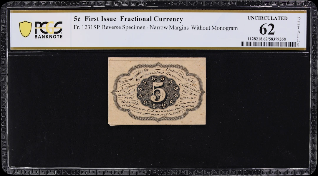 Fr. 1231SP. 5 Cents. First Issue. PCGS Banknote Uncirculated 62 Details.