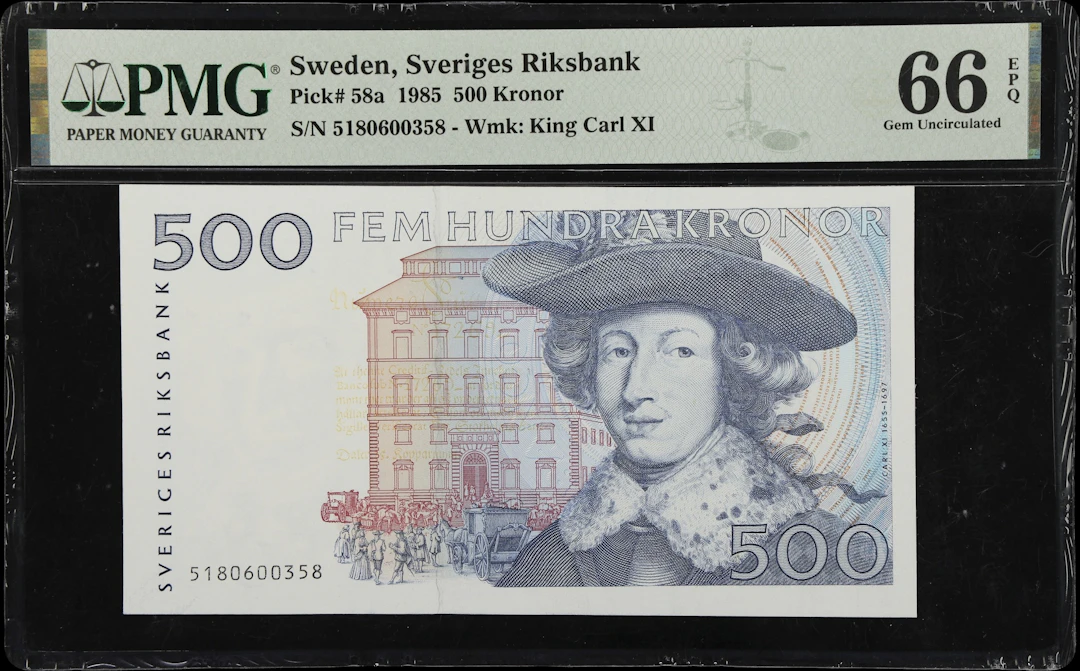 (◊) SWEDEN. Sveriges Riksbank. 500 Kronor, 1985. P-58a. PMG Gem Uncirculated