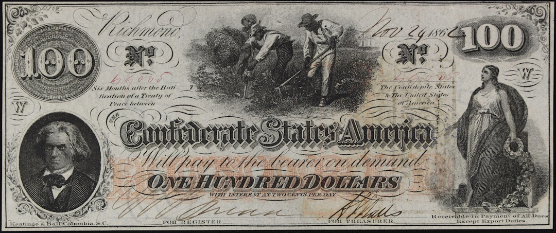 T-41. Confederate Currency. 1862 $100. Choice About Uncirculated.