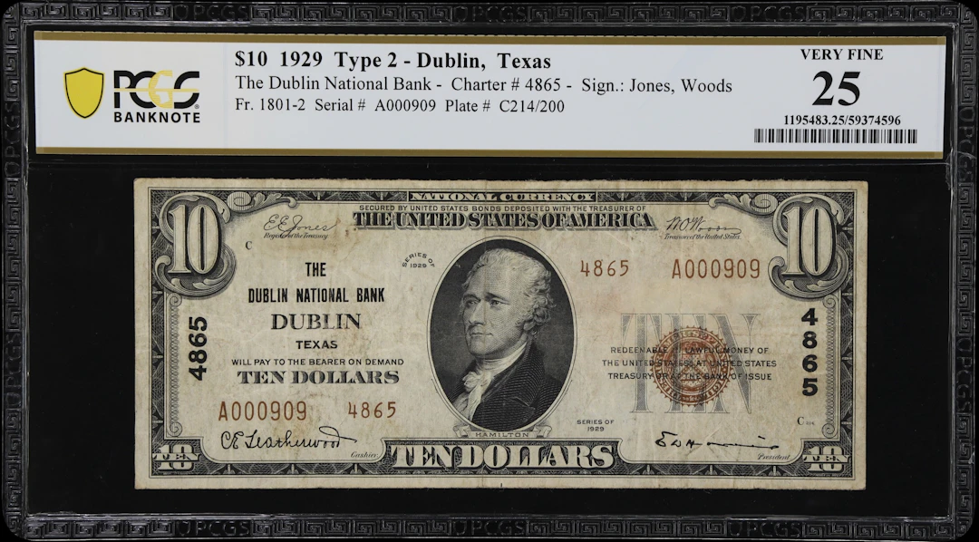 Dublin, Texas. $10 1929 Ty. 2. Fr. 1801-2. Dublin NB. Charter #4865.
