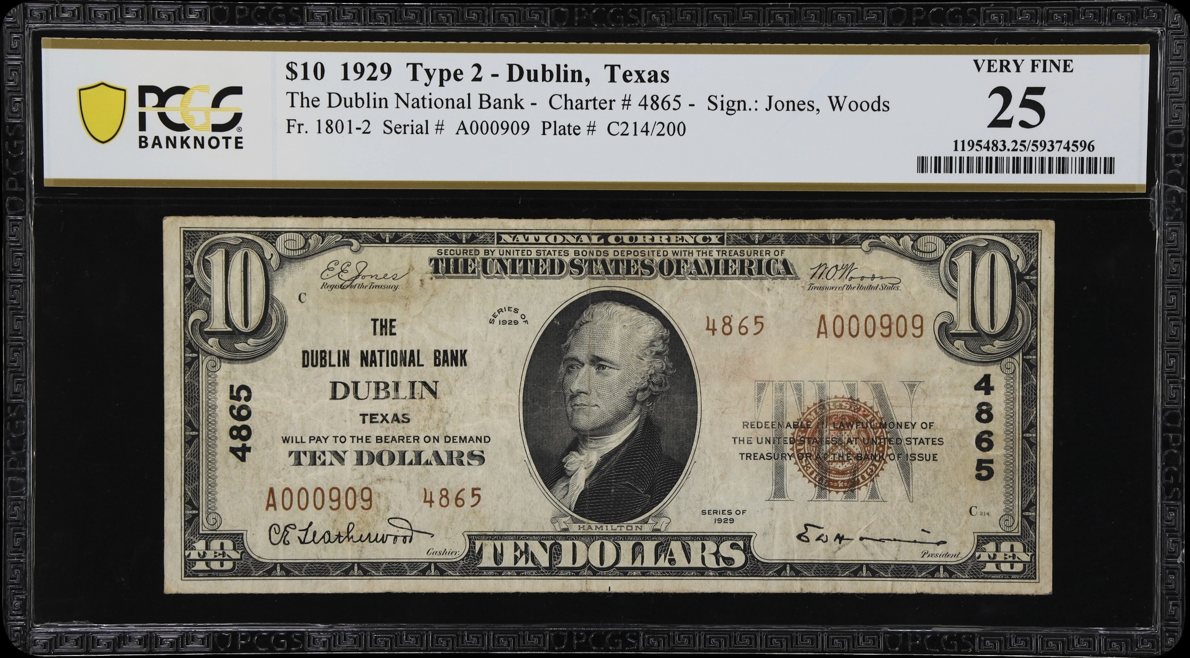 Dublin, Texas. $10 1929 Ty. 2. Fr. 1801-2. Dublin NB. Charter #4865.