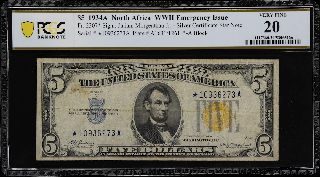 Fr. 2307*. 1934A $5 North Africa Emergency Star Note. PCGS Banknote