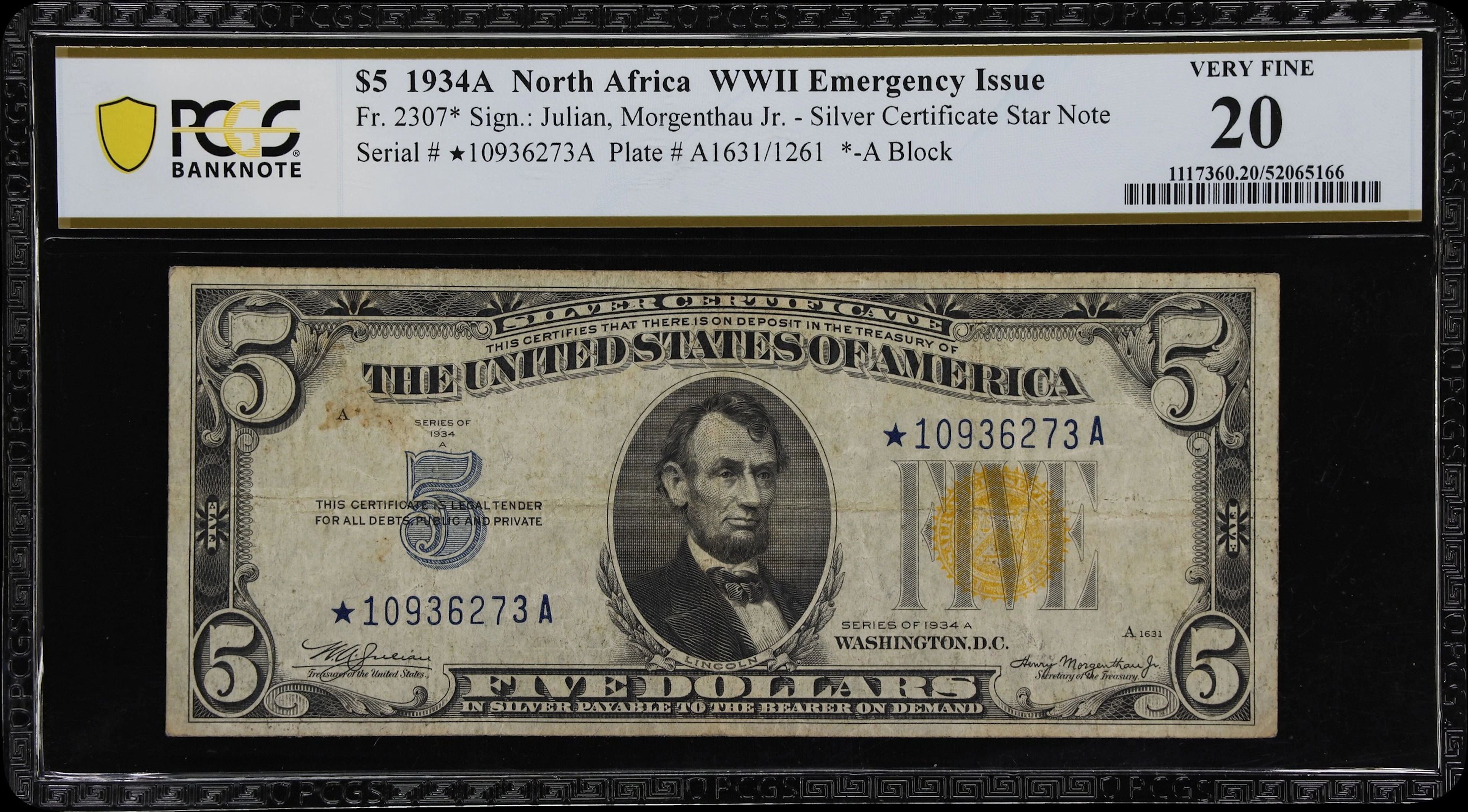 Fr. 2307*. 1934A $5 North Africa Emergency Star Note. PCGS Banknote