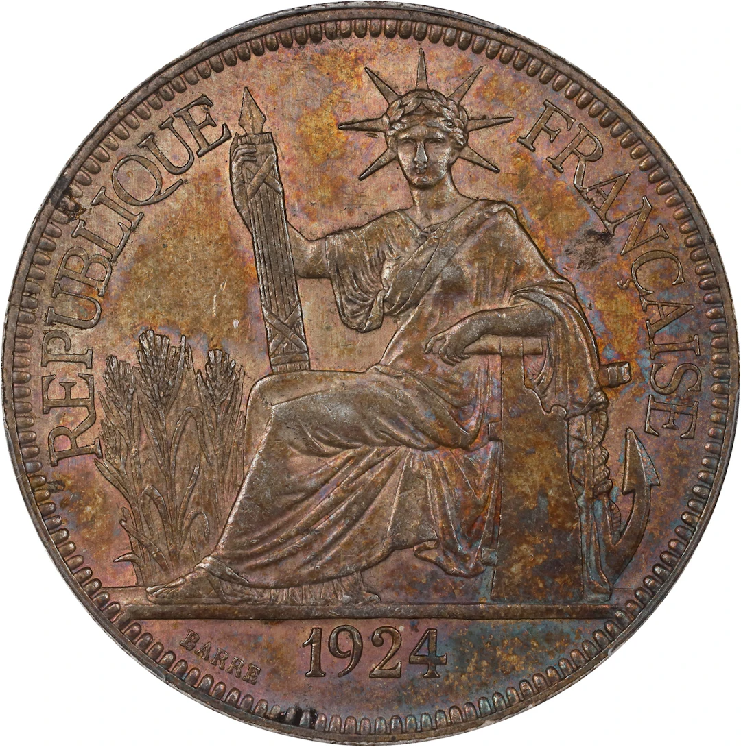 FRENCH INDO-CHINA. Piastre, 1924-A. Paris Mint. PCGS AU-55.
