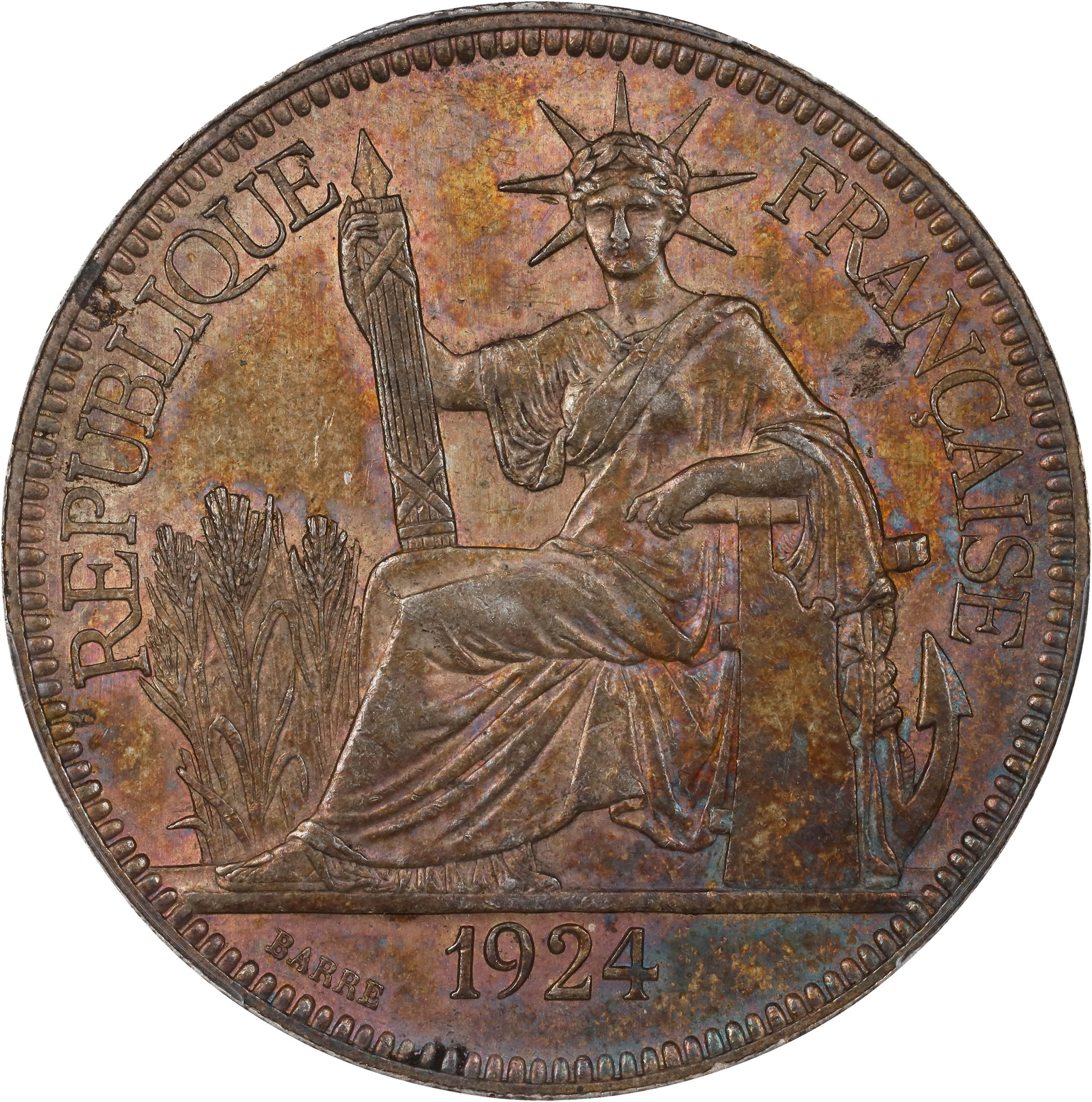 FRENCH INDO-CHINA. Piastre, 1924-A. Paris Mint. PCGS AU-55.