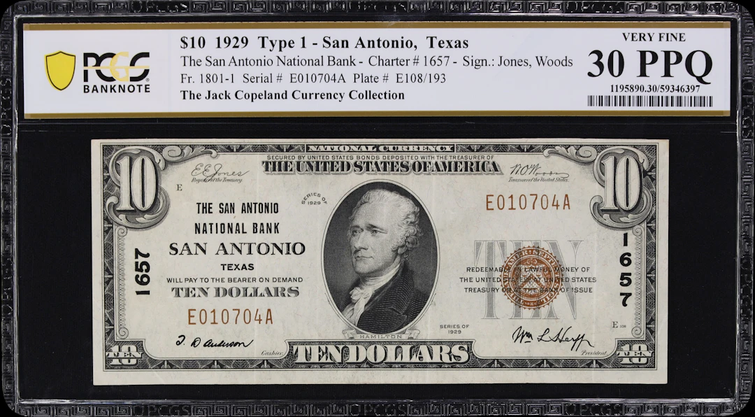 San Antonio, Texas. $10 1929 Ty. 1. Fr. 1801-1. San Antonio NB. Charter