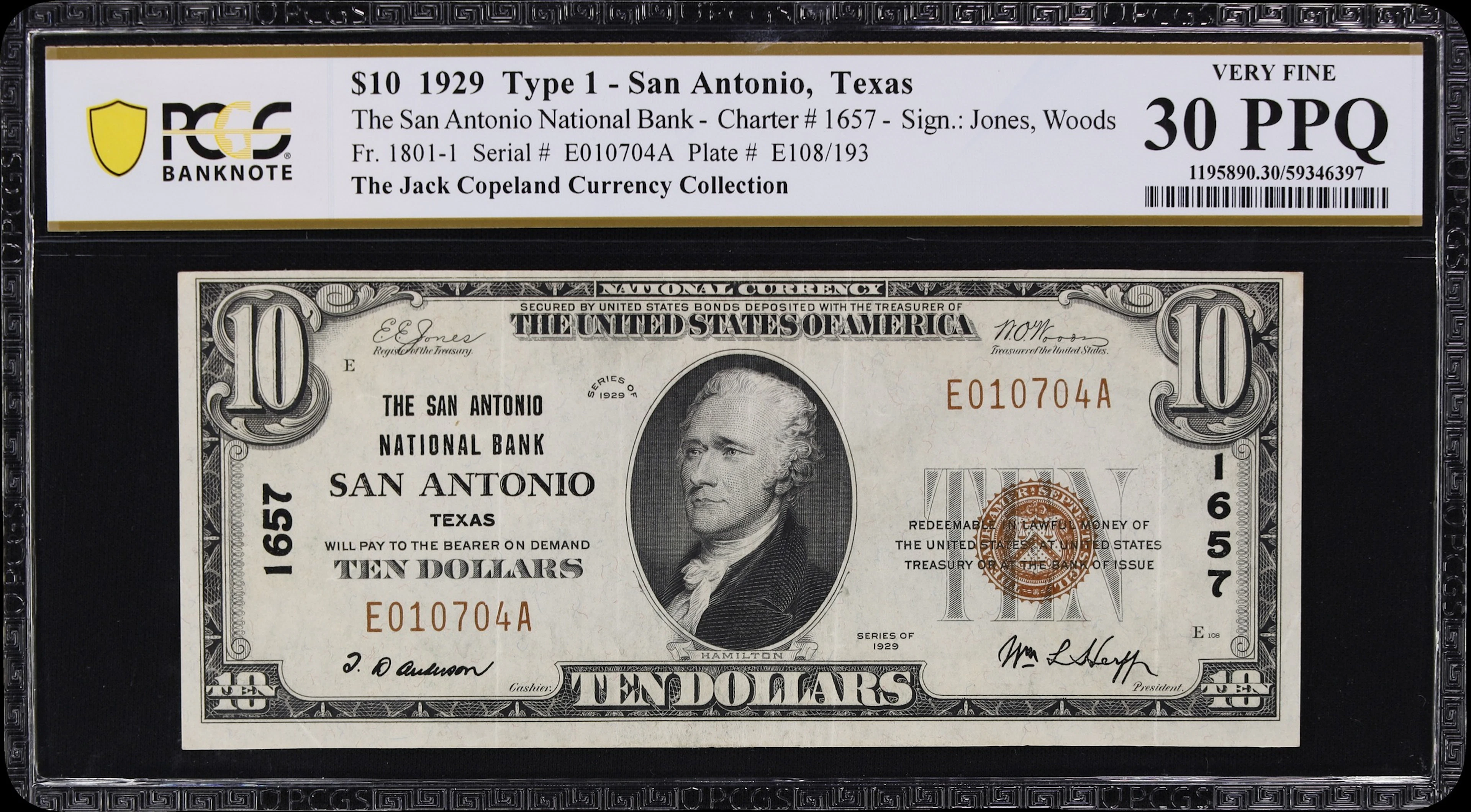 San Antonio, Texas. $10 1929 Ty. 1. Fr. 1801-1. San Antonio NB. Charter