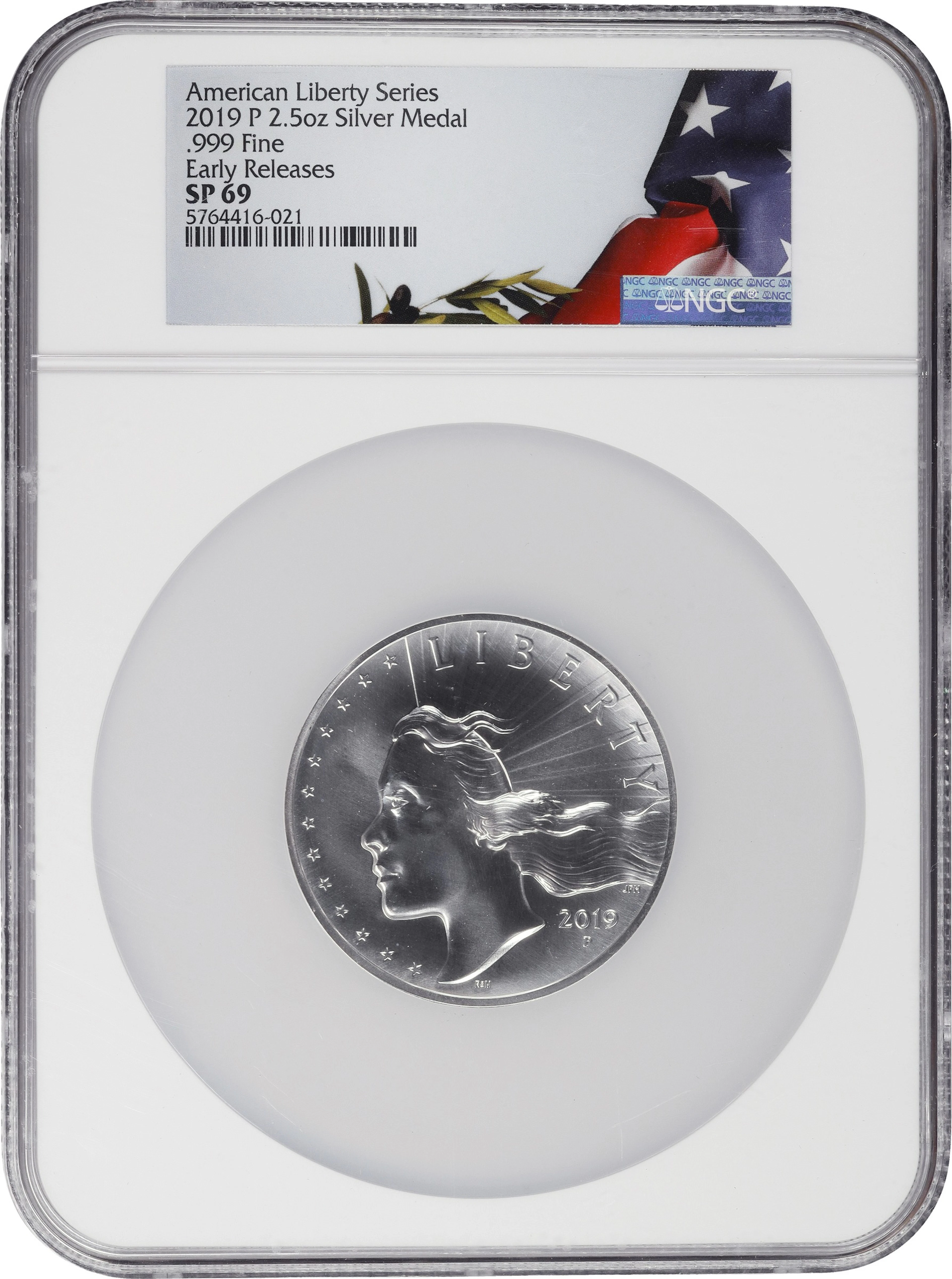 (2.5 oz, 77.76 g ASW). 2019-P American Liberty Series Silver Medal.