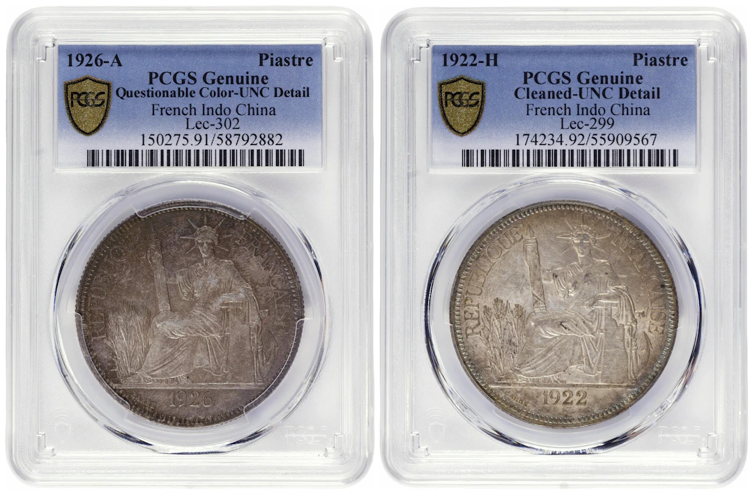 FRENCH INDO-CHINA. Duo of Piastres (2 Pieces), 1922 & 1926. Both PCGS
