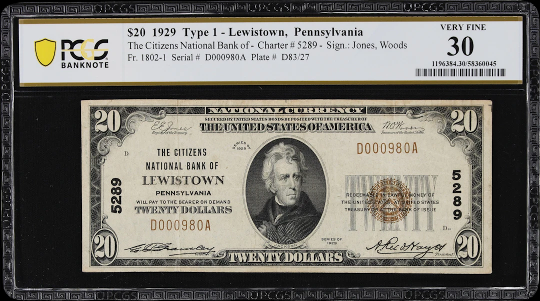 Lewistown, Pennsylvania. $20 1929 Ty. 1. Fr. 1802-1. Citizens NB.