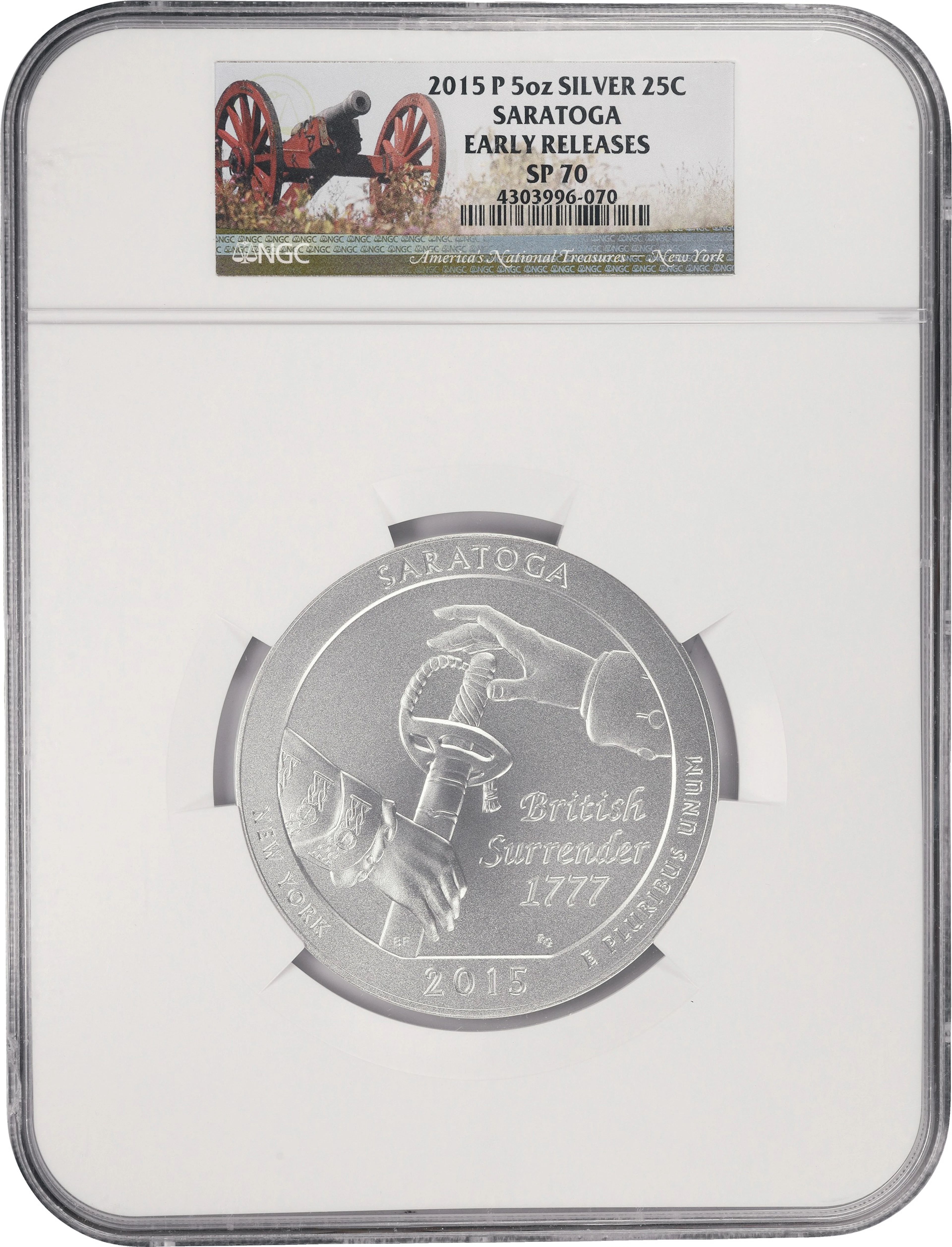 (5 oz, 155.52 g ASW). 2015-P Saratoga America the Beautiful 5 oz Silver