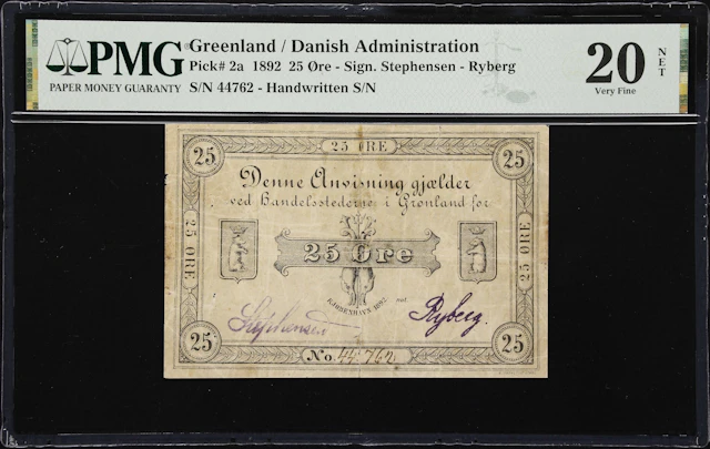 (◊) GREENLAND. Handelsstederne i Gronland. 25 Ore, 1892. P-2a. Sieg