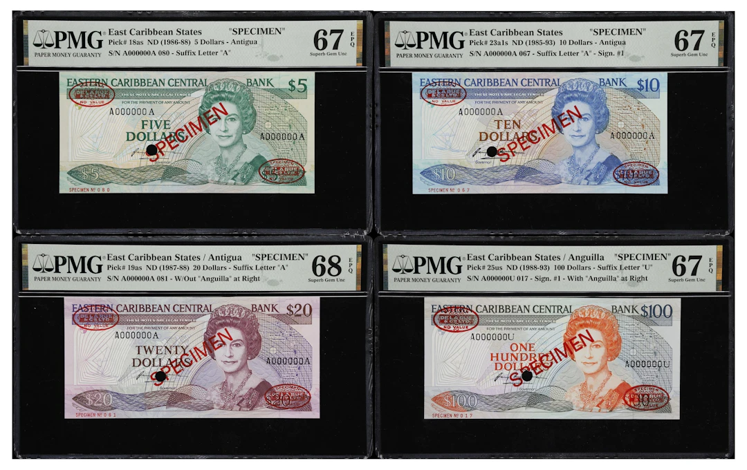 EAST CARIBBEAN STATES. Lot of (4). East Caribbean Central Bank. 5
