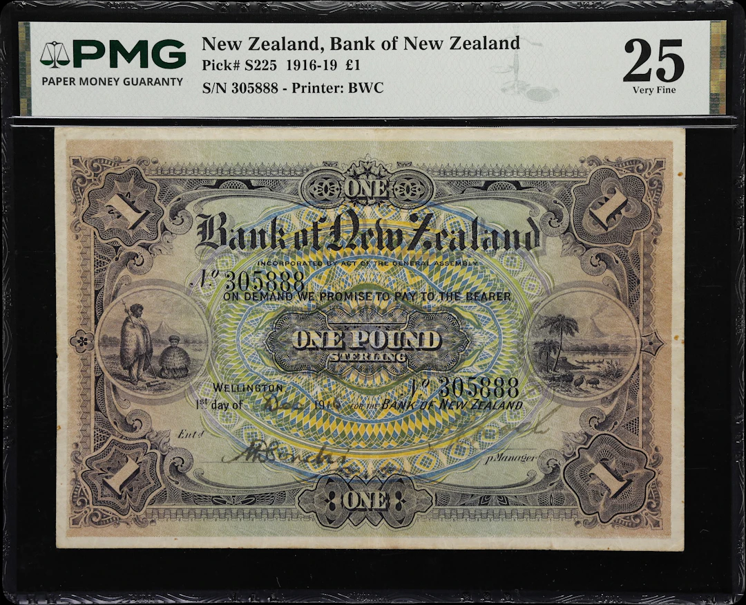 NEW ZEALAND. Bank of New Zealand. 1 Pound, 1.12.1916. P-S225. PMG Very Fine 25.