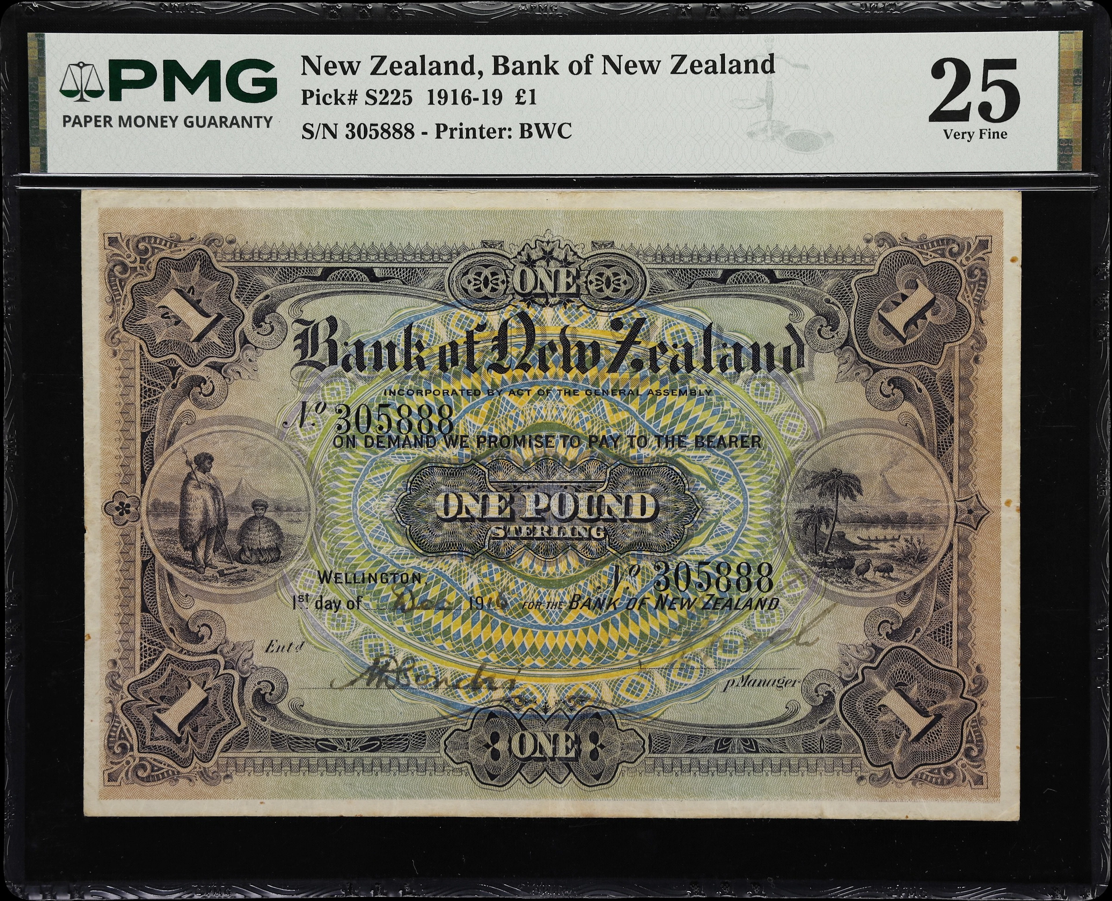 NEW ZEALAND. Bank of New Zealand. 1 Pound, 1.12.1916. P-S225. PMG Very Fine 25.