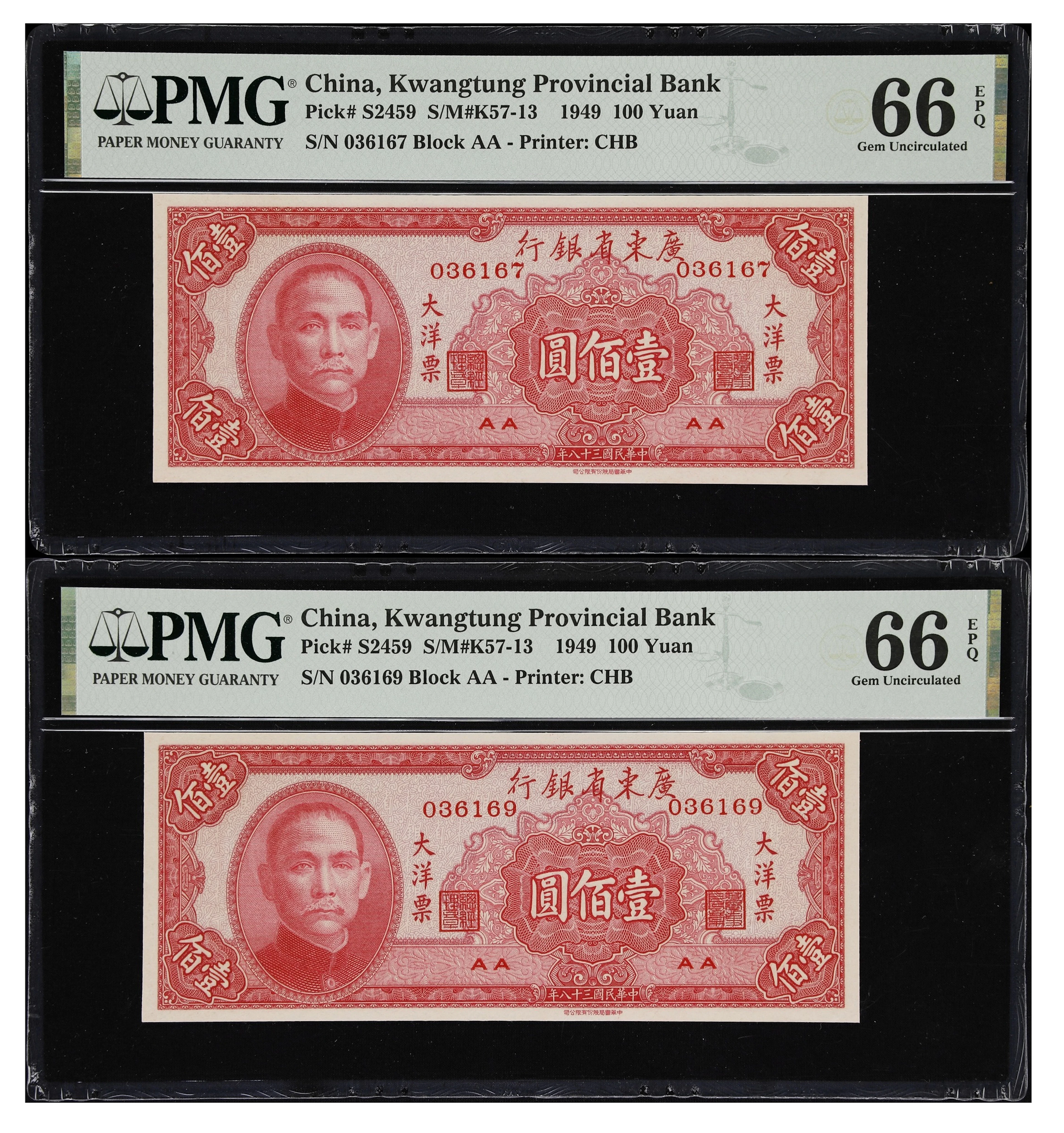 (t) CHINA--PROVINCIAL BANKS. Lot of (2). Kwangtung Provincial Bank.