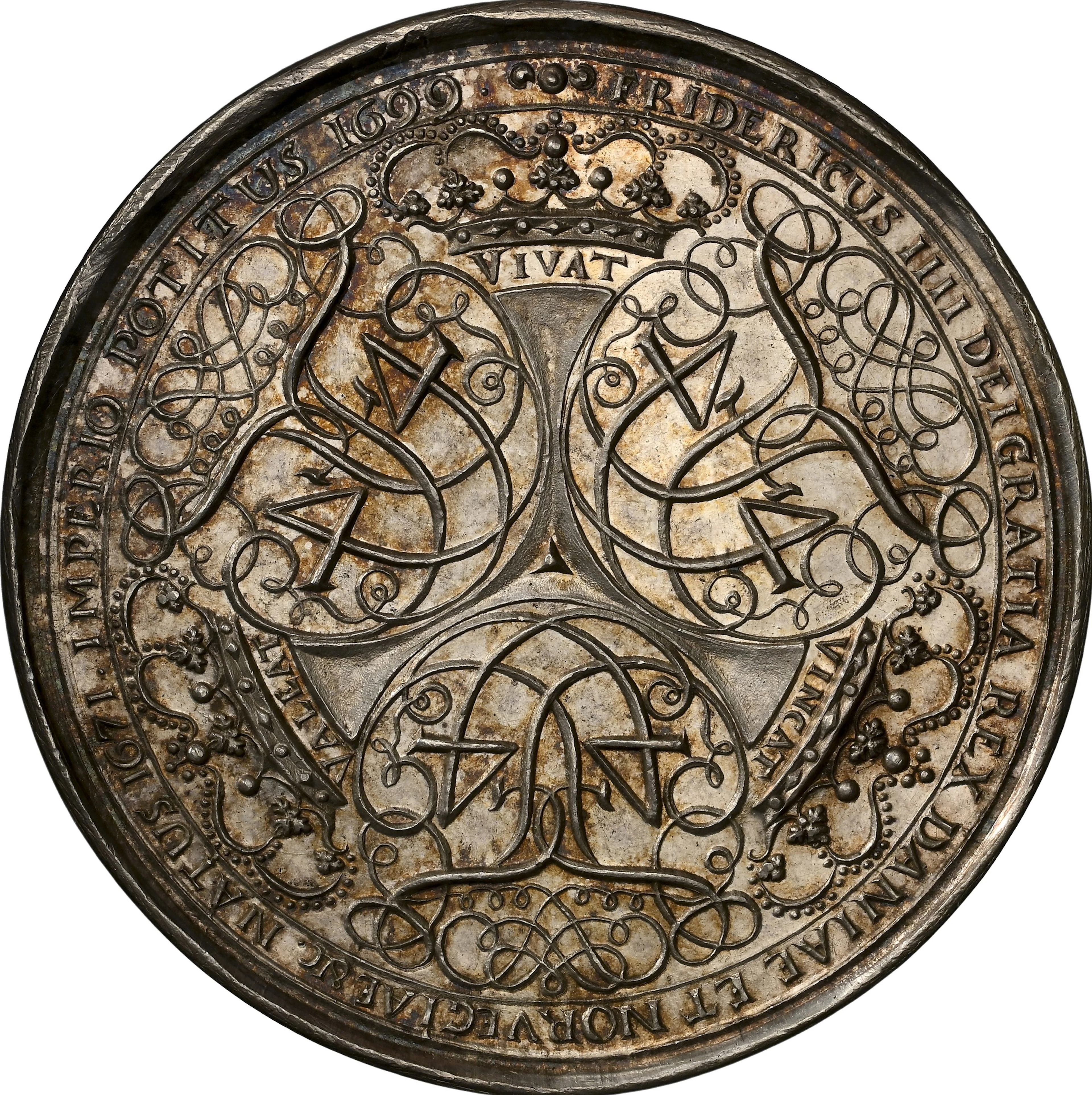 DENMARK. Accession Silver Medal, 1699. Frederik IV. NGC MS-62.