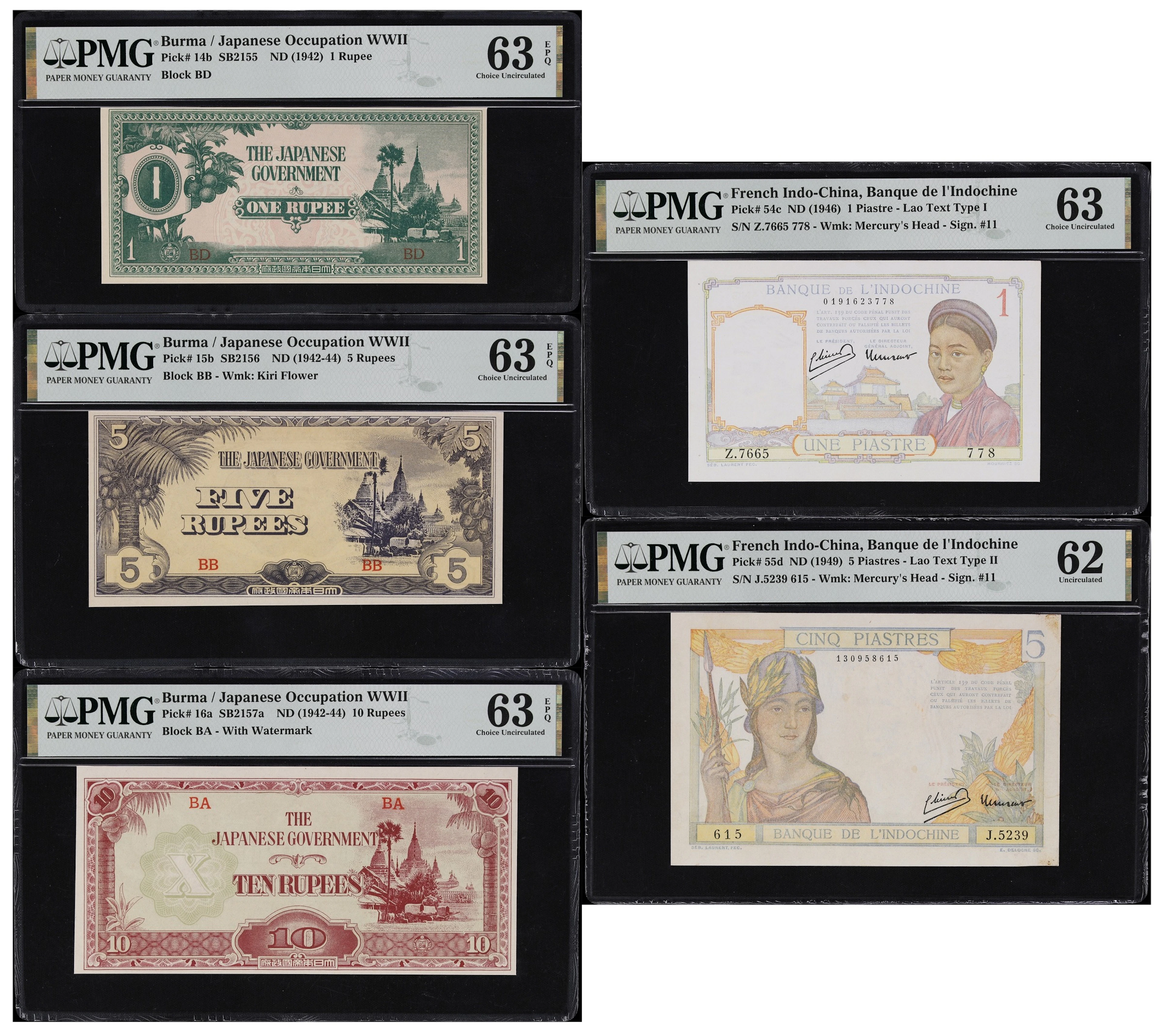 MIXED LOTS. Lot of (5). Burma & French Indo-China. Japanese Government