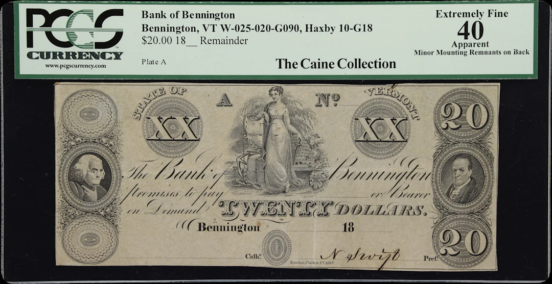 Bennington, Vermont. Bank of Bennington. 18xx $20. PCGS Currency Extremely