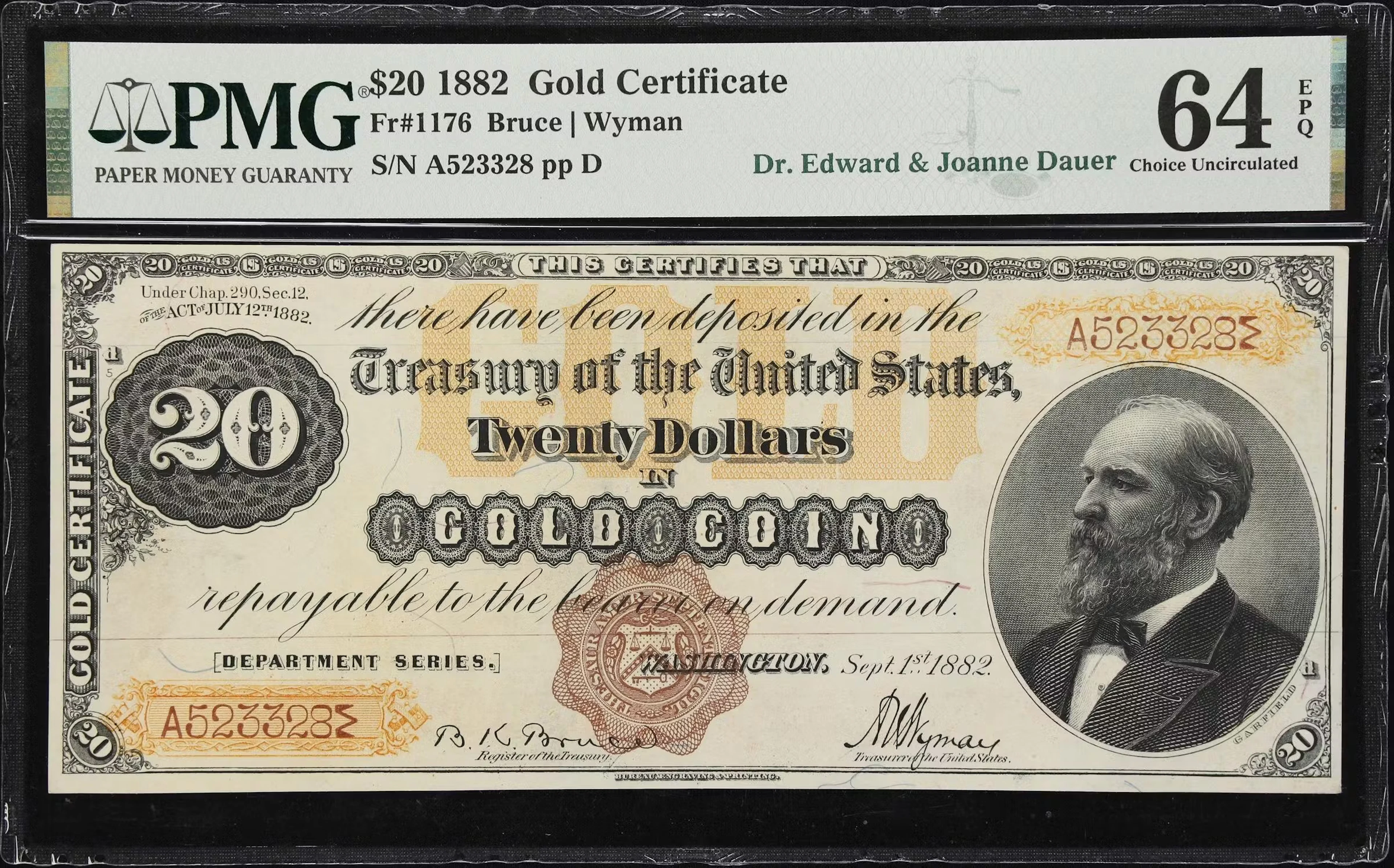 Fr. 1176. 1882 $20 Gold Certificate. PMG Choice Uncirculated 64 EPQ.