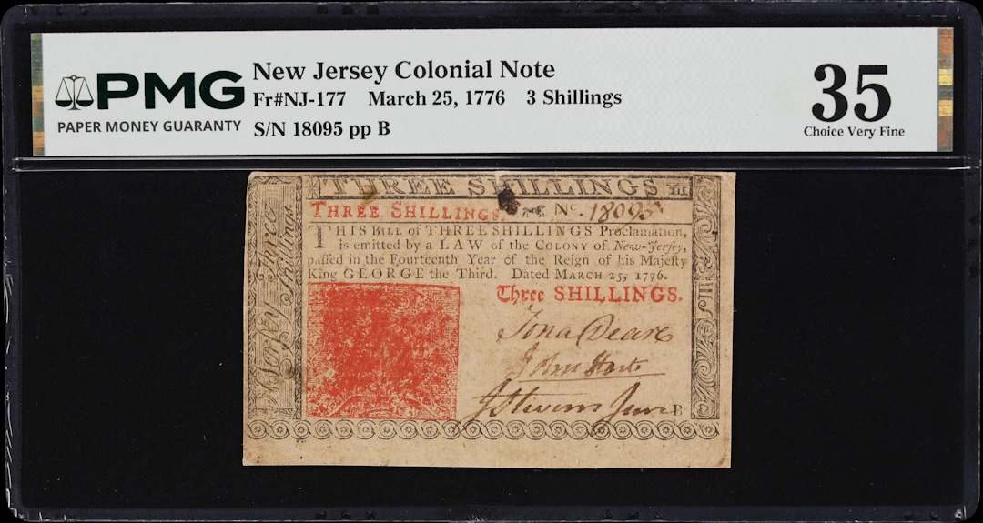 NJ-177. New Jersey. March 25, 1776. 3 Shillings. PMG Choice Very Fine