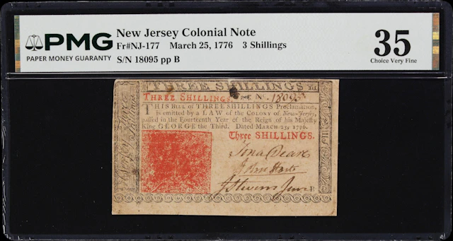 NJ-177. New Jersey. March 25, 1776. 3 Shillings. PMG Choice Very Fine