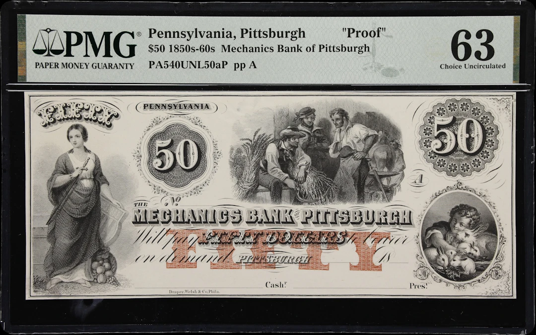 Pittsburgh, Pennsylvania. Mechanics Bank of Pittsburgh. 18xx $50.