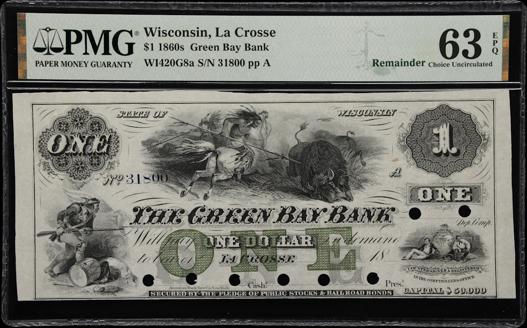 La Crosse, Wisconsin. Green Bay Bank. 18xx $1. PMG Choice Uncirculated