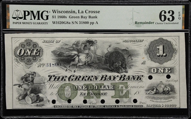 La Crosse, Wisconsin. Green Bay Bank. 18xx $1. PMG Choice Uncirculated