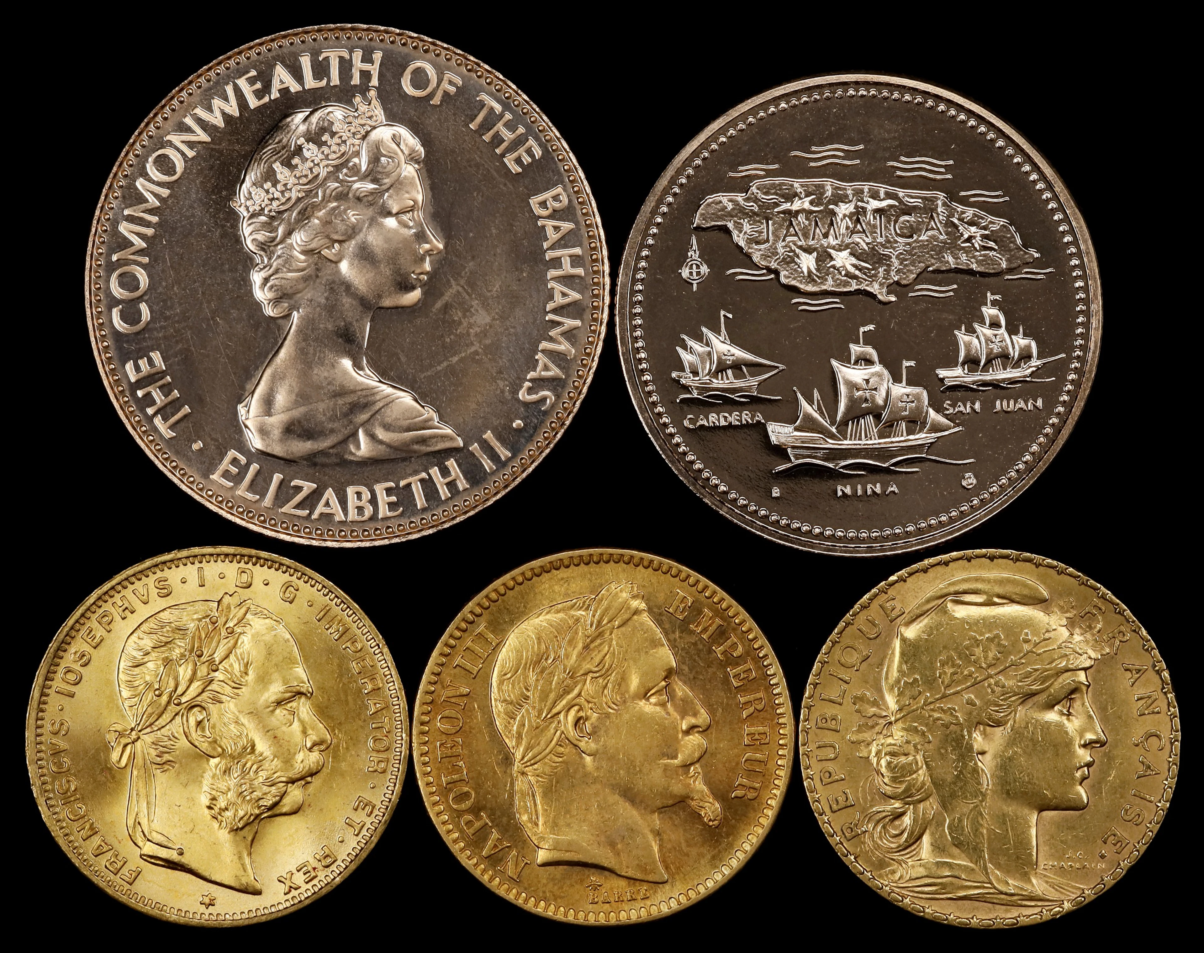 MIXED LOTS. Quintet of Gold Denominations (5 Pieces), 1861-1973. Grade