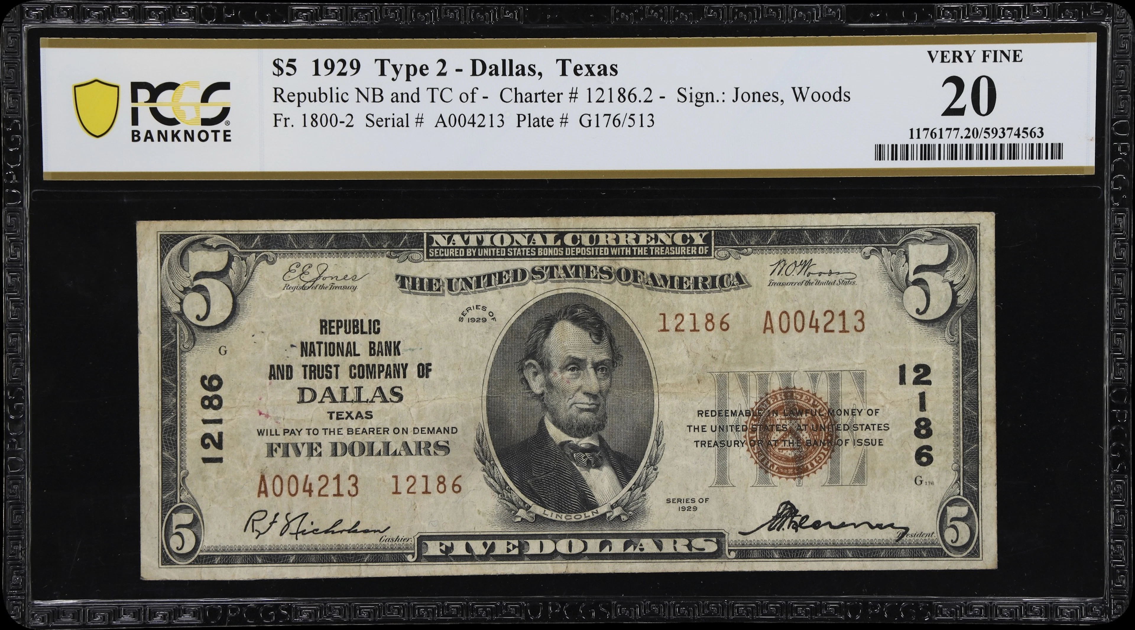 Dallas, Texas. $5 1929 Ty. 2. Fr. 1800-2. Republic NB & TC. Charter