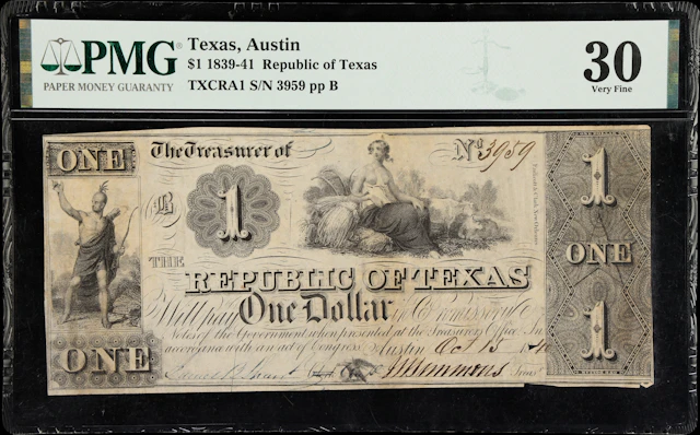 Austin, Texas. Republic of Texas. 1839-41 $1. PMG Very Fine 30.