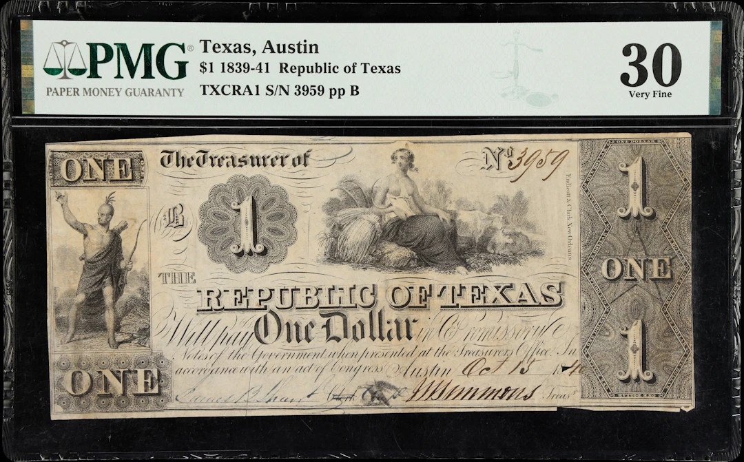 Austin, Texas. Republic of Texas. 1839-41 $1. PMG Very Fine 30.
