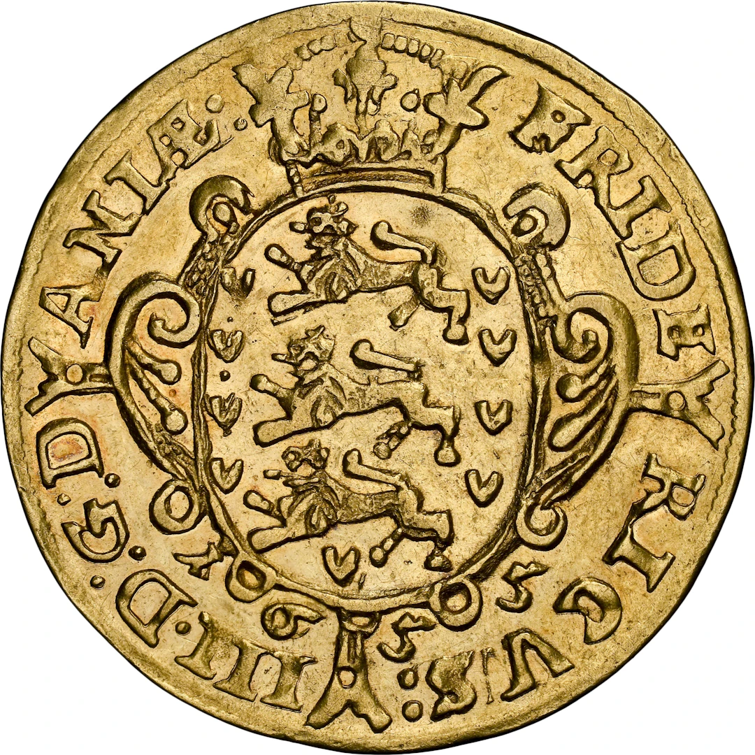 DENMARK. Gold Krone, 1655. Copenhagen Mint. Frederik III. NGC AU Details--Obvers