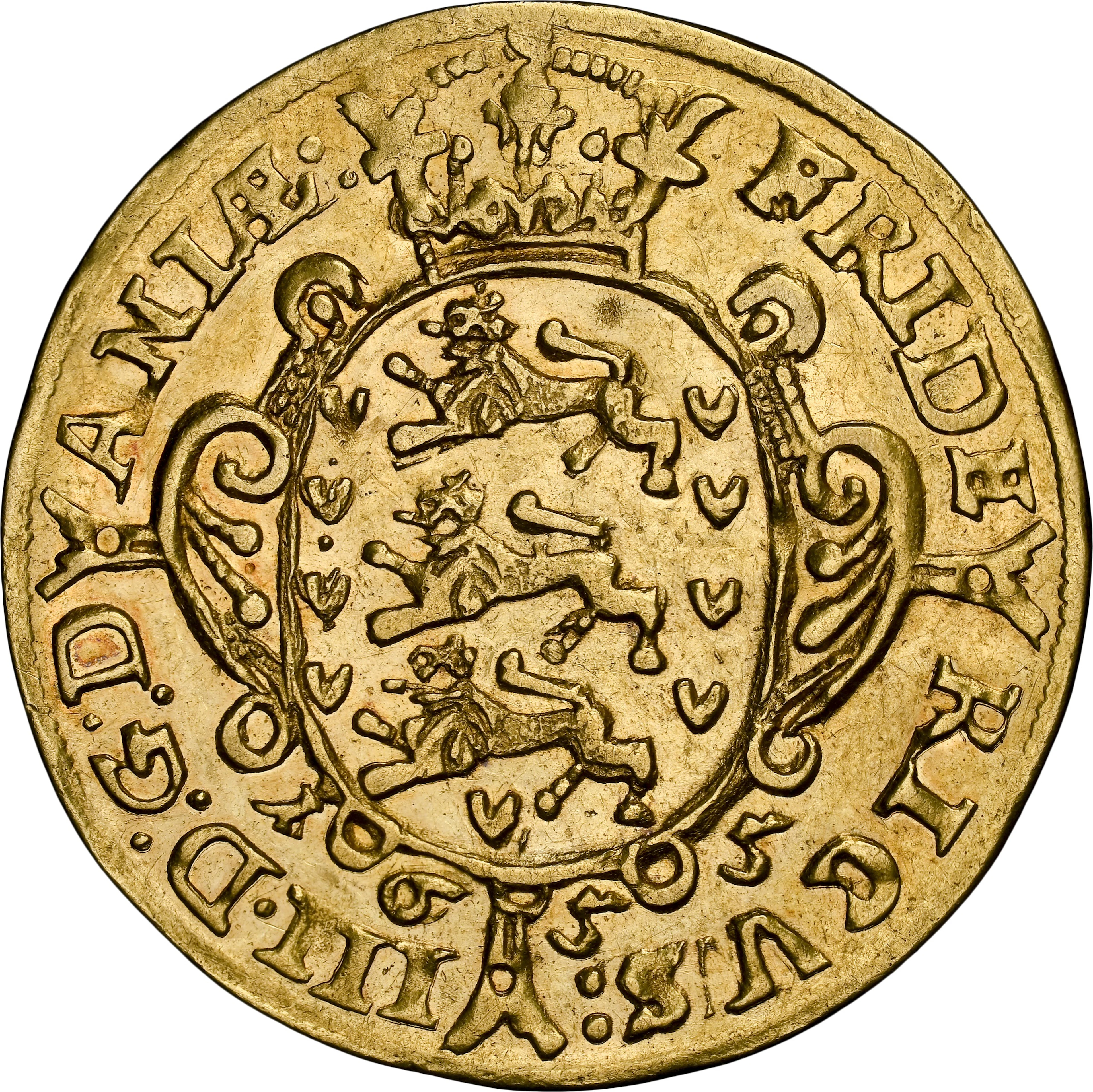 DENMARK. Gold Krone, 1655. Copenhagen Mint. Frederik III. NGC AU Details--Obvers