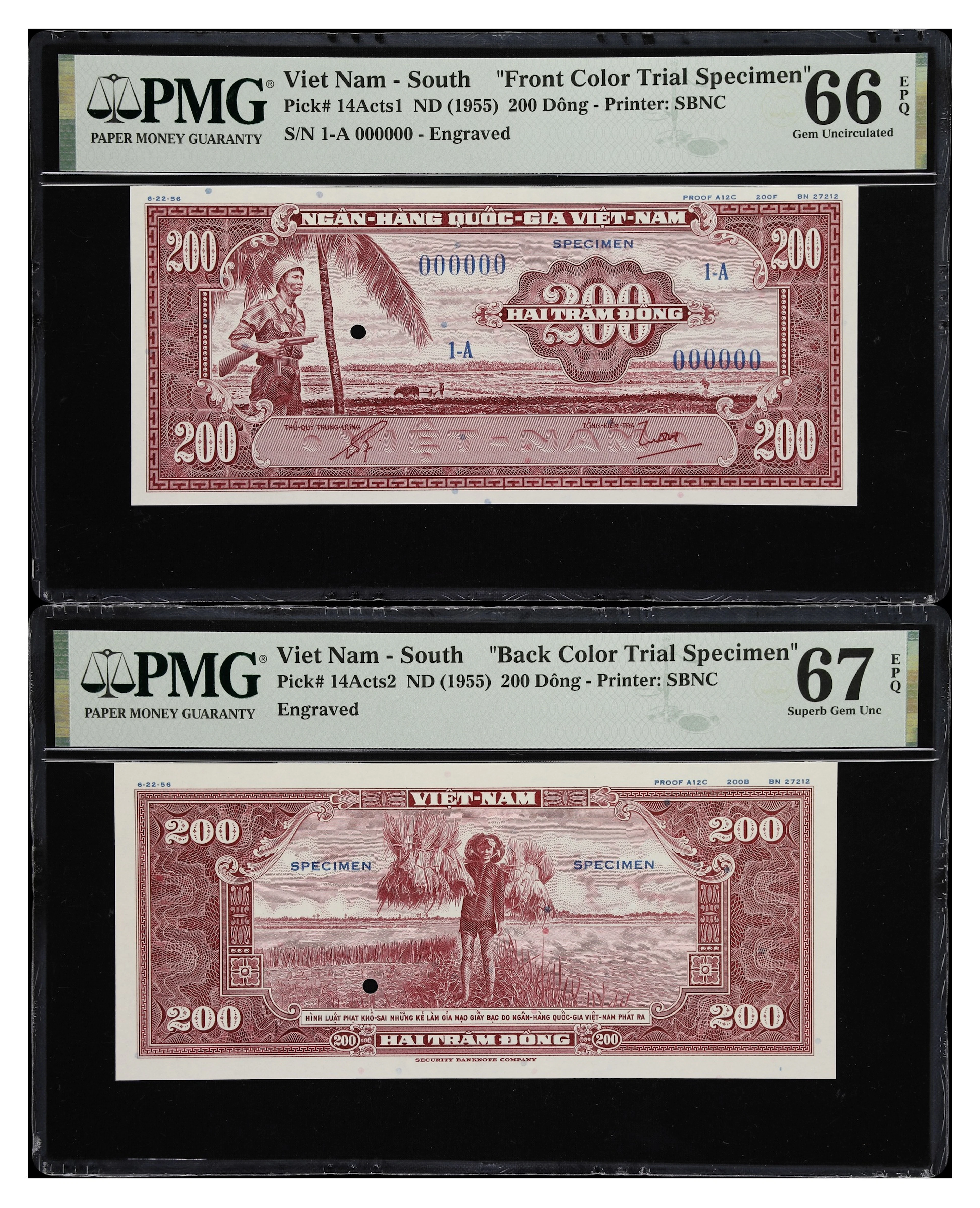 VIETNAM, SOUTH. Lot of (2). National Bank of Vietnam. 200 Dong, ND