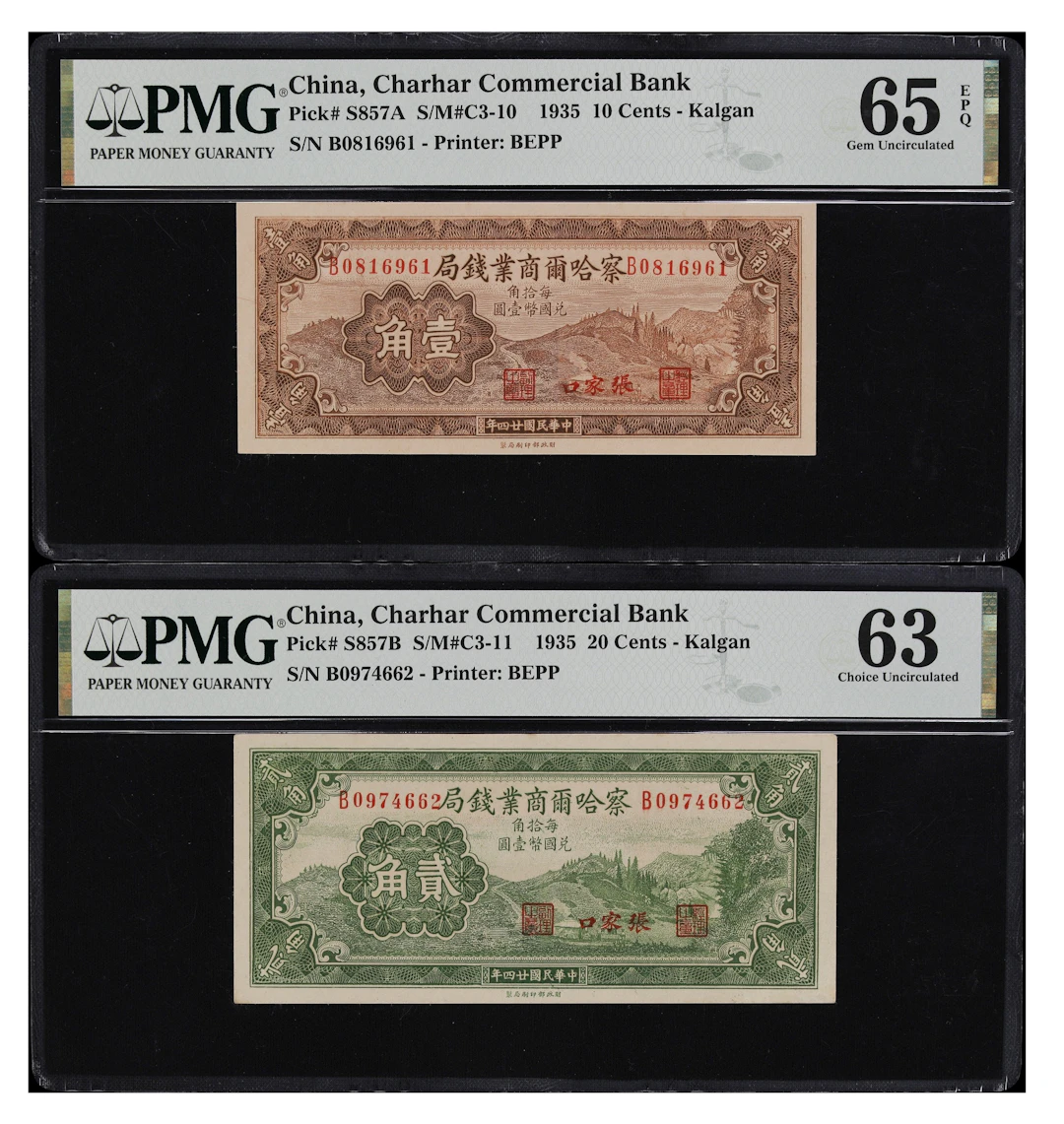 (t) CHINA--PROVINCIAL BANKS. Lot of (2). Charhar Commercial Bank.