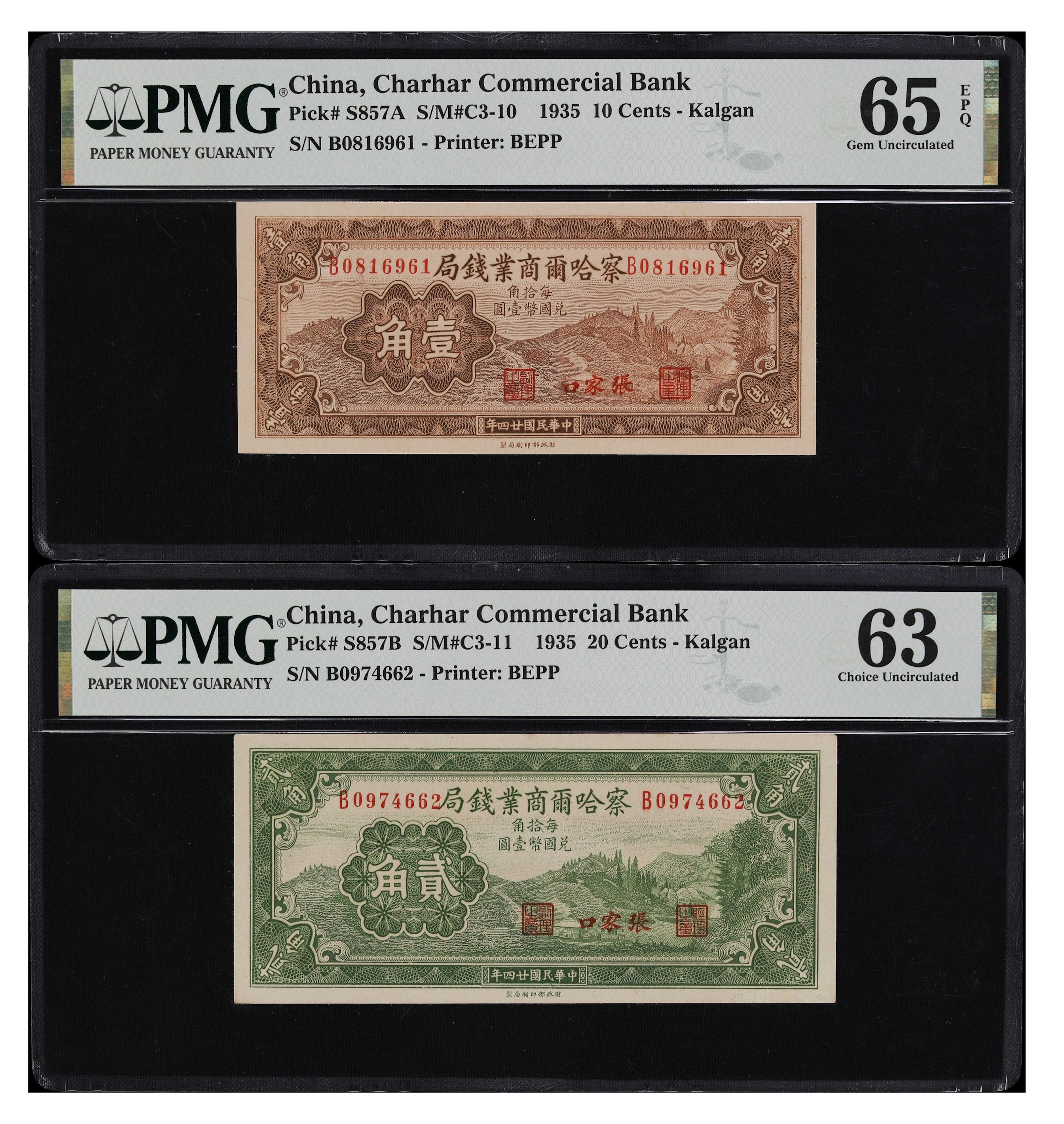 (t) CHINA--PROVINCIAL BANKS. Lot of (2). Charhar Commercial Bank.