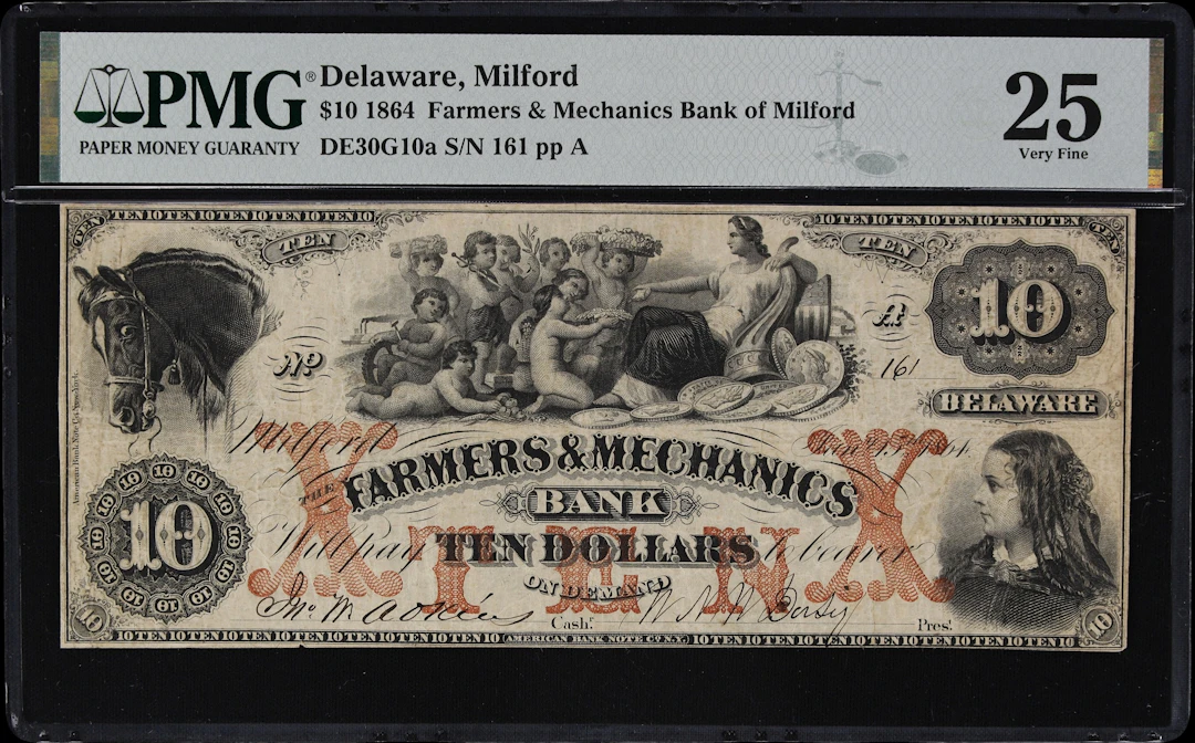 Milford, Delaware. Farmers & Mechanics Bank of Milford. 1864 $10.