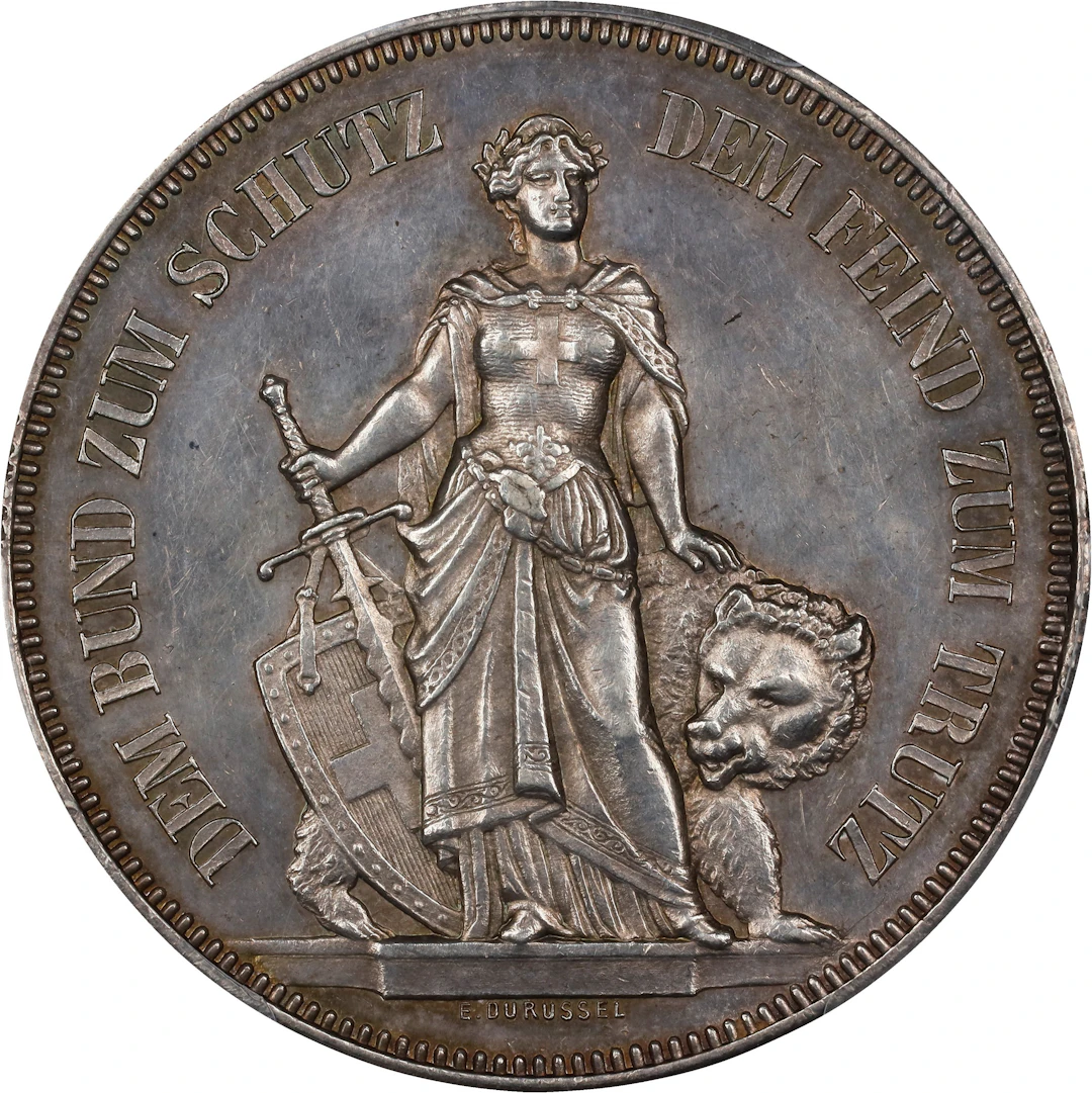SWITZERLAND. Bern Shooting Festival 5 Francs, 1885. PCGS MS-61.