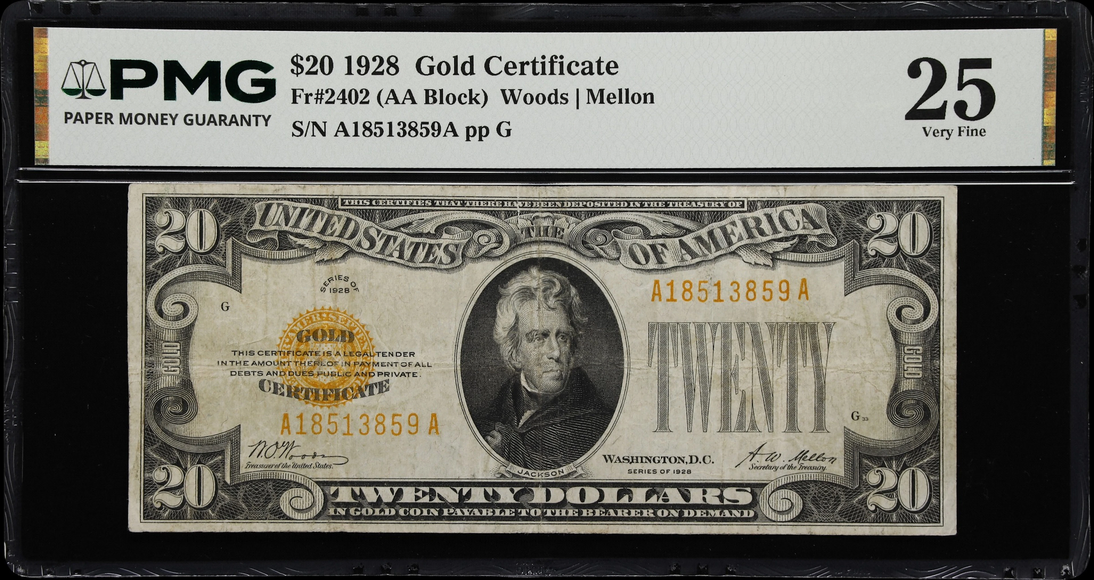Fr. 2402. 1928 $20 Gold Certificate. PMG Very Fine 25.