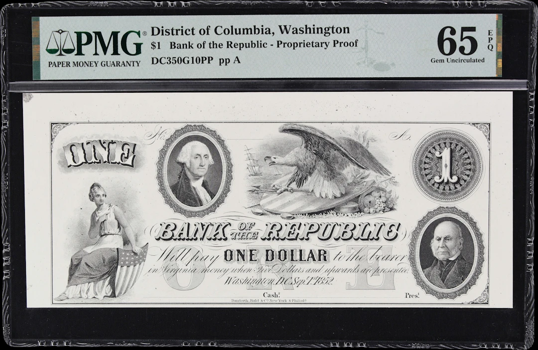 Washington, District of Columbia. Bank of the Republic. 1852 $1. PMG